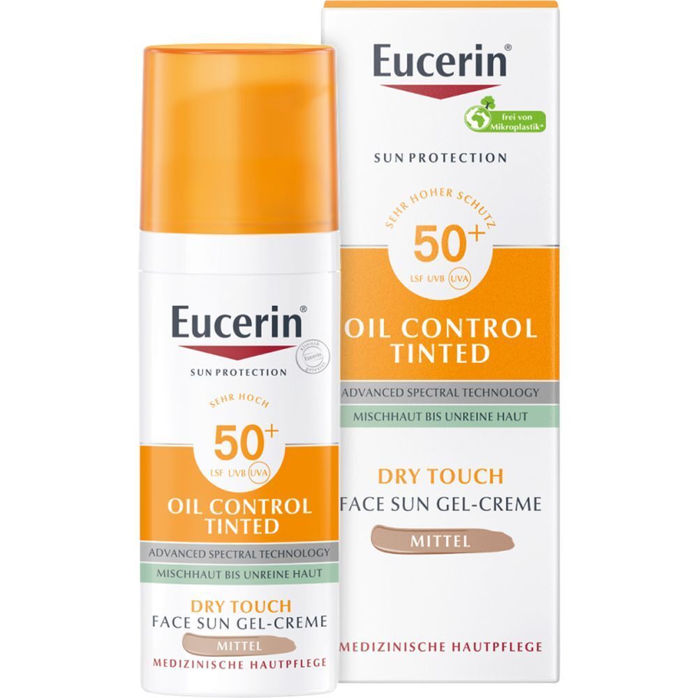 Eucerin® Oil Control Tinted Face Sun Gel-Creme mit LSF 50+ – getönter Sonnenschutz für fettige und unreine Haut – Mittel