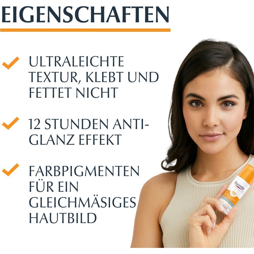 Eucerin® Oil Control Tinted Face Sun Gel-Creme mit LSF 50+ – getönter Sonnenschutz für fettige und unreine Haut – Mittel