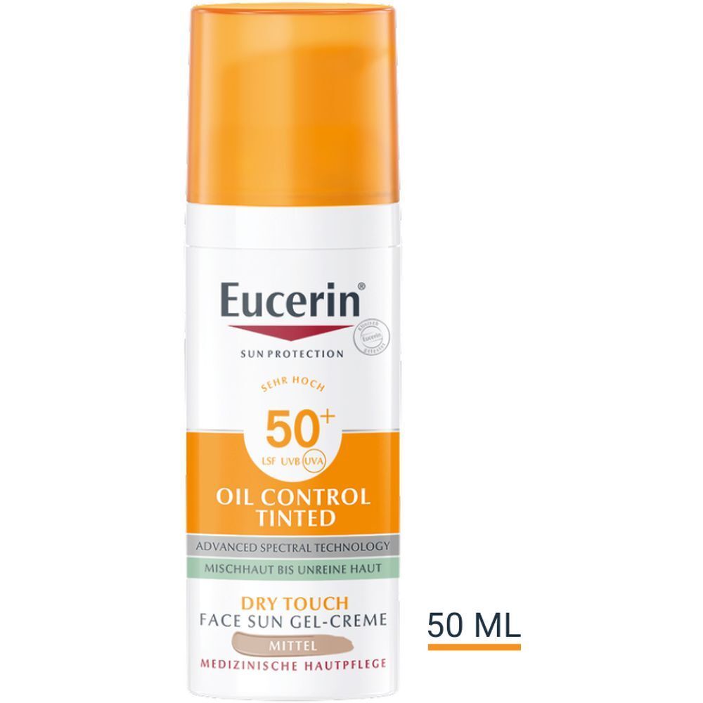 Eucerin® Oil Control Tinted Face Sun Gel-Creme mit LSF 50+ – getönter Sonnenschutz für fettige und unreine Haut – Mittel