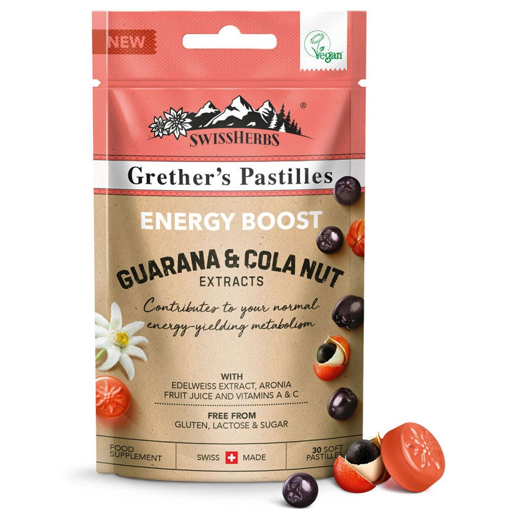 SWISSHERBS® Grether's Pastilles ENERGY BOOST GUARANA & NOIX DE COLA