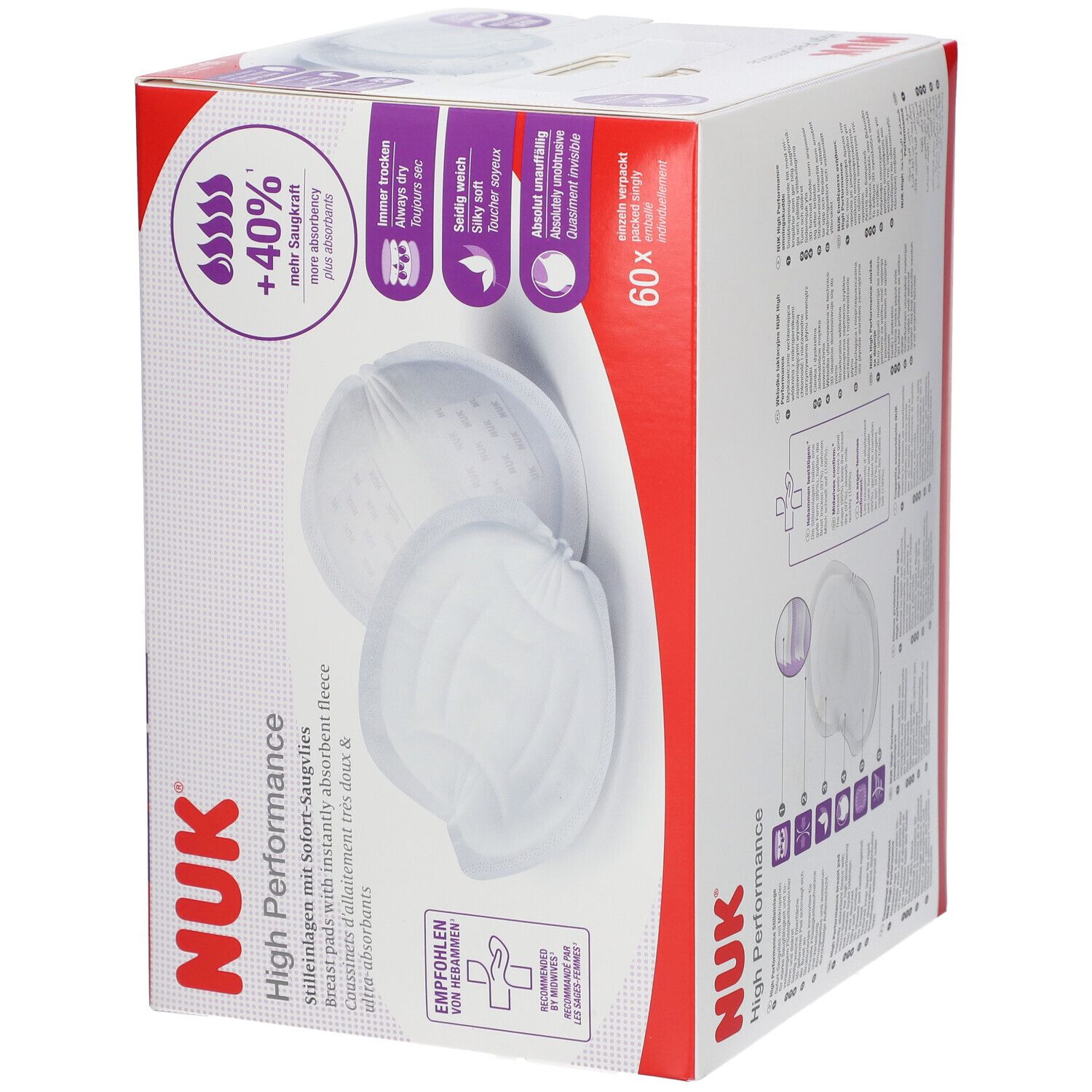 NUK High Performance Still-Einlagen Schachtel, 60 Stück. Weiße Einlagen mit Saugkern.