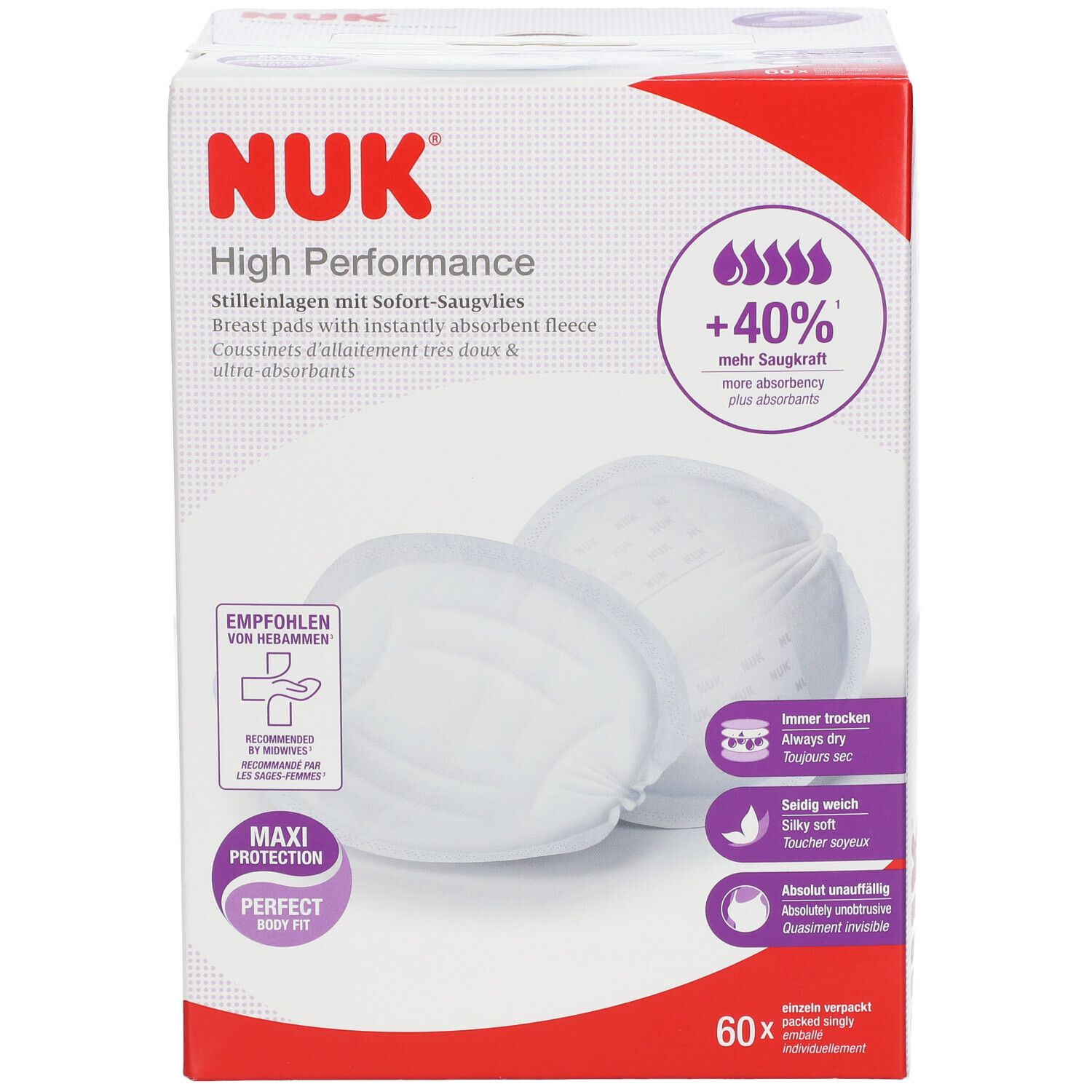 NUK High Performance Still-Einlagen mit Sofort-Saugvlies, 60 Stück. Maxi Protection, Perfect Body Fit.