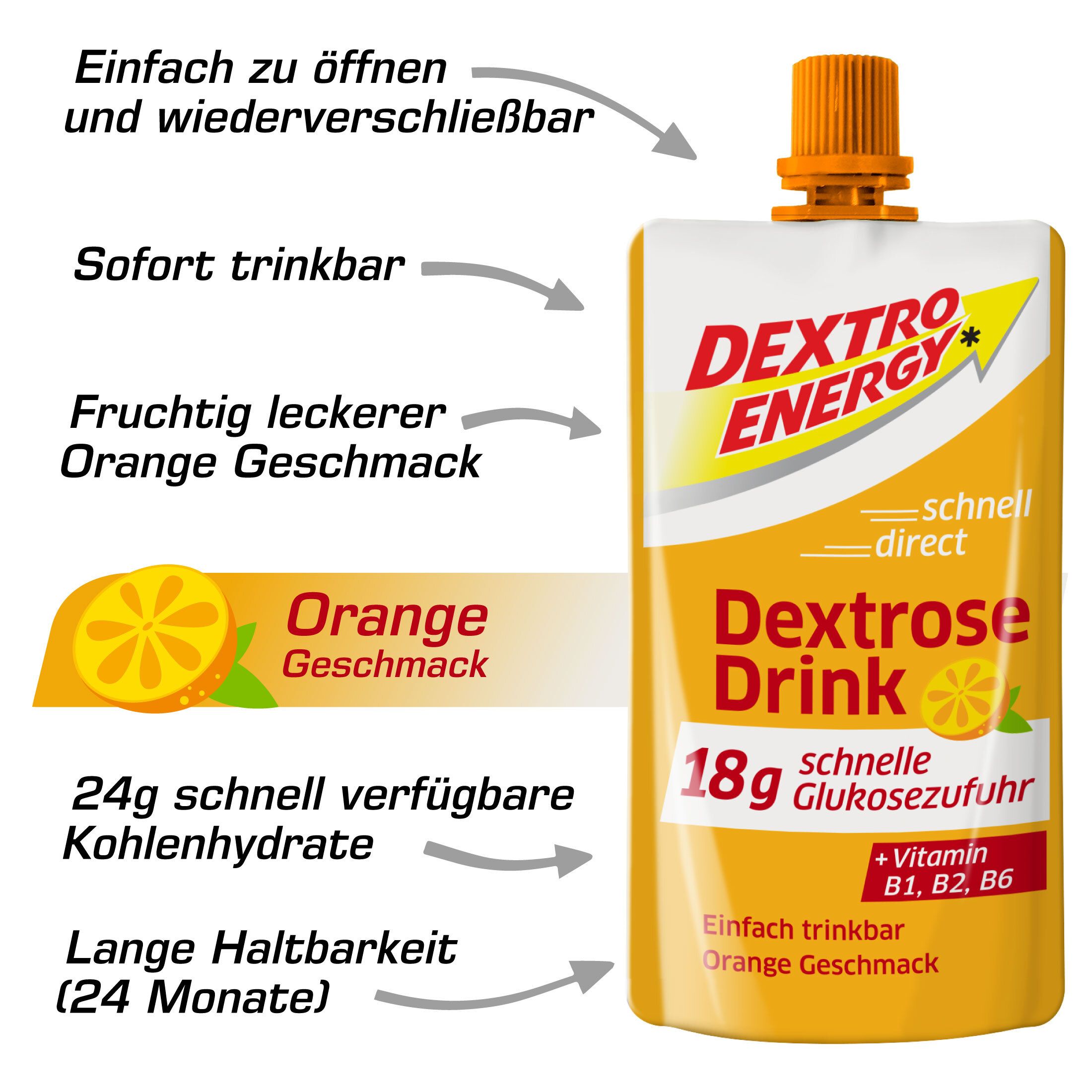 Dextro Energy Dextrose Drink Orange – 24g Glucides