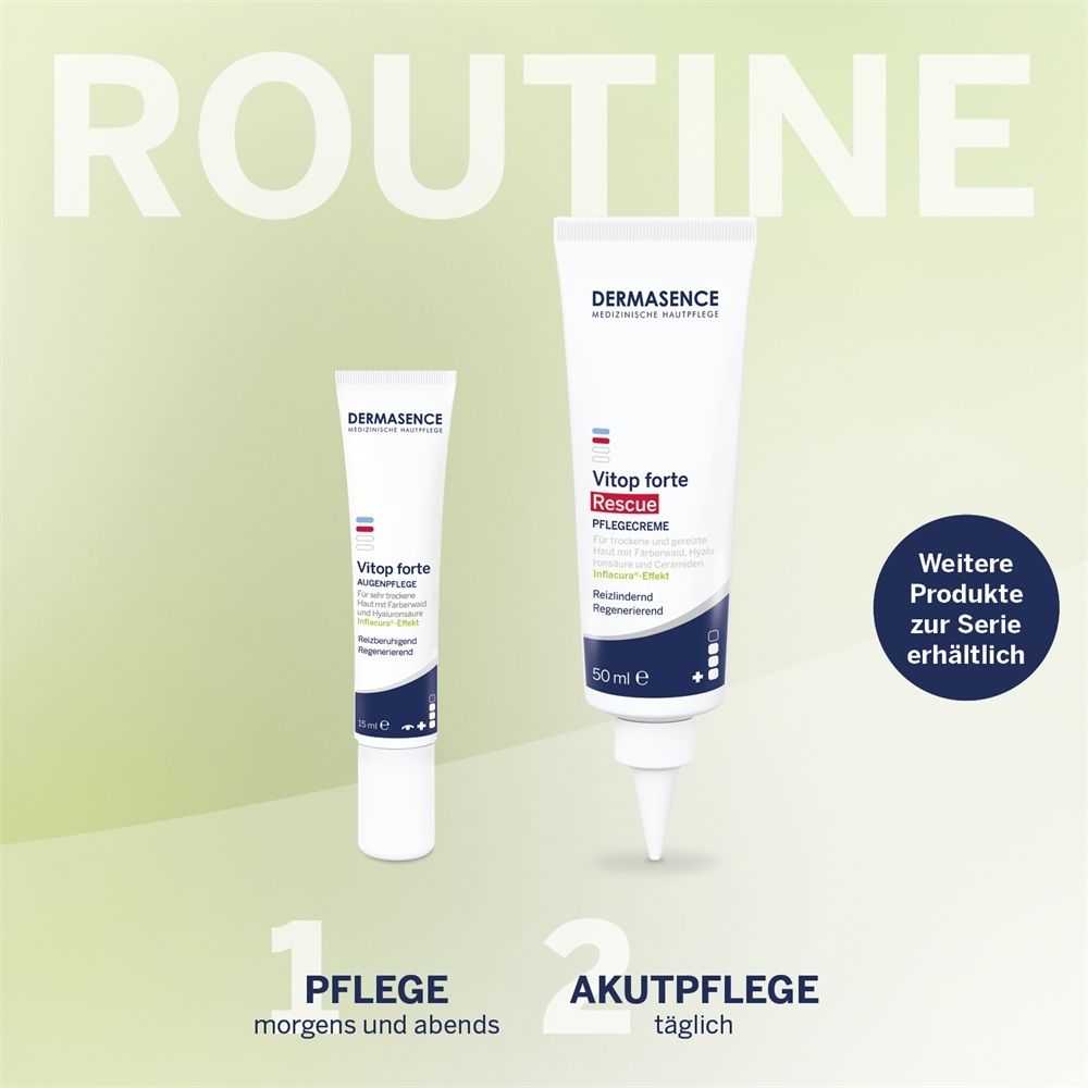 DERMASENCE Vitop forte Rescue Pflege (klein) und Phlegecreme (50 ml).