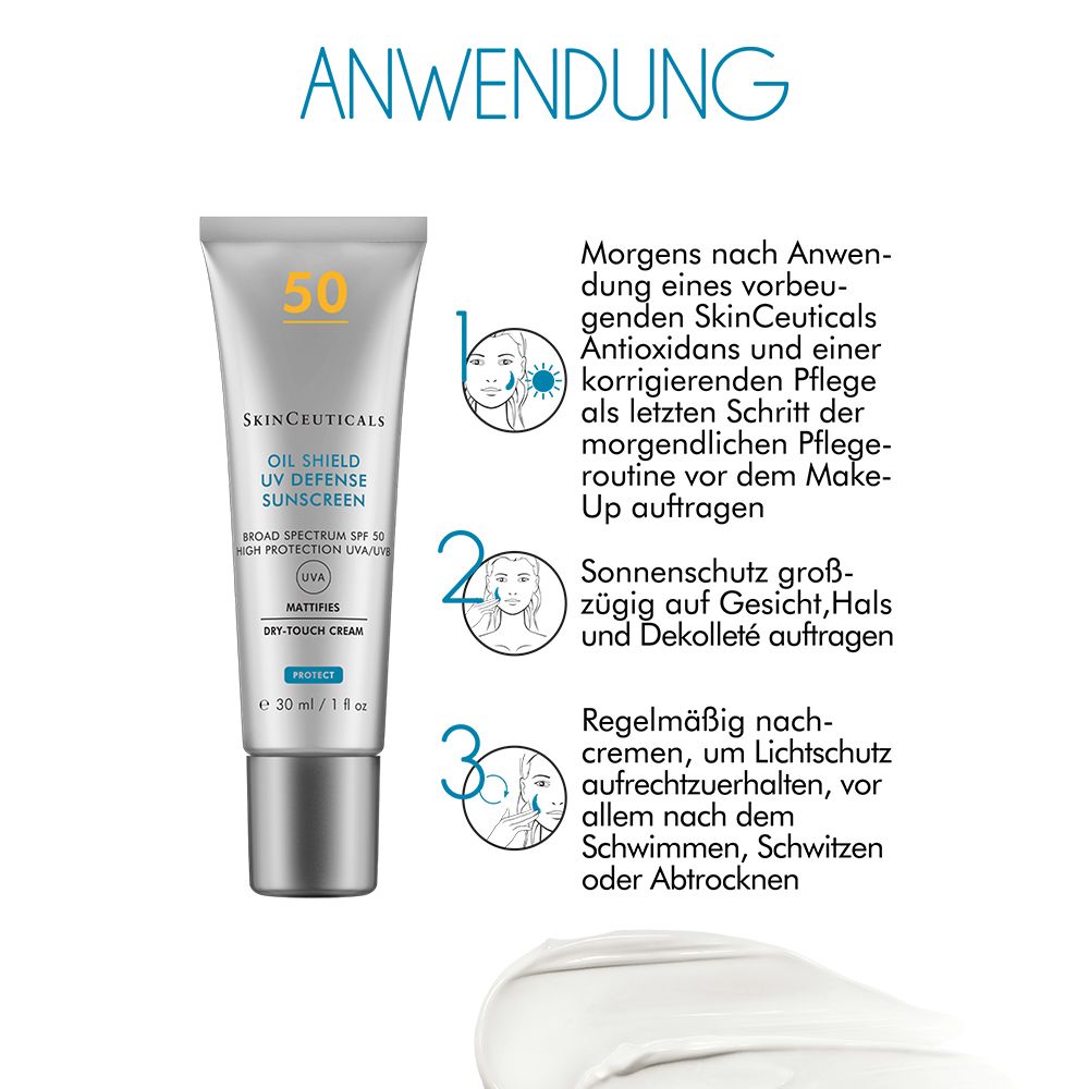 SkinCeuticals OIL SHIELD UV DEFENSE SUNSCREEN LSF 50, mattierende Gesichtssonnencreme für Mischhaut