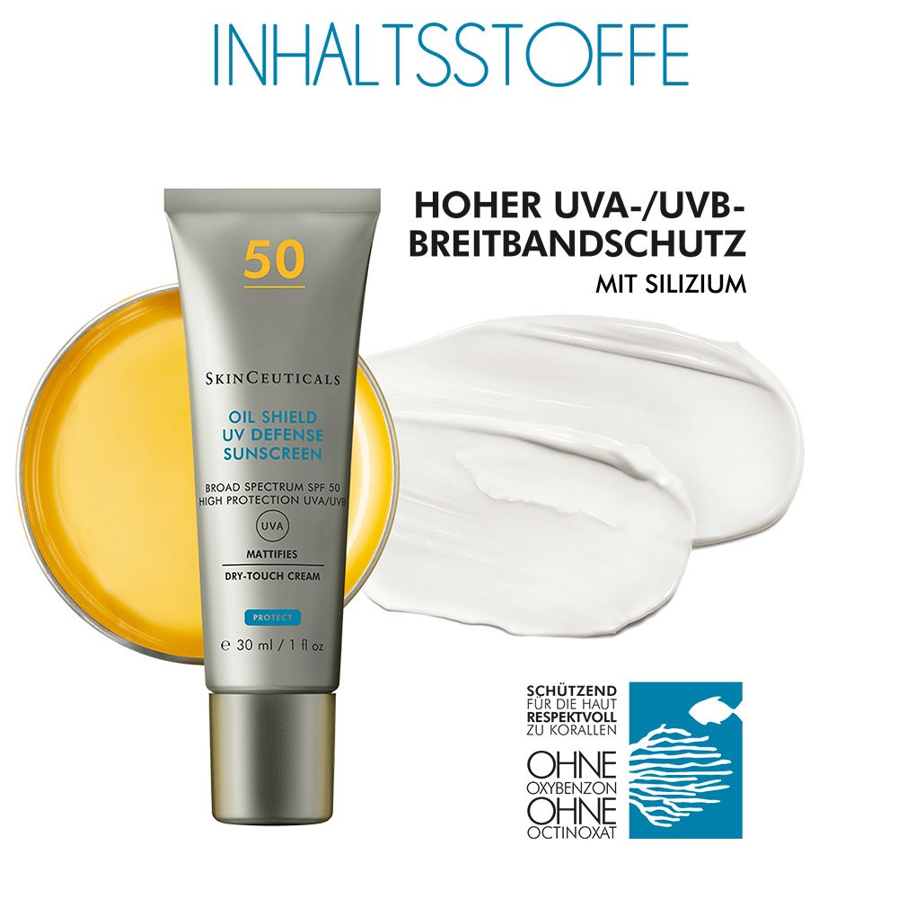 SkinCeuticals OIL SHIELD UV DEFENSE SUNSCREEN LSF 50, mattierende Gesichtssonnencreme für Mischhaut