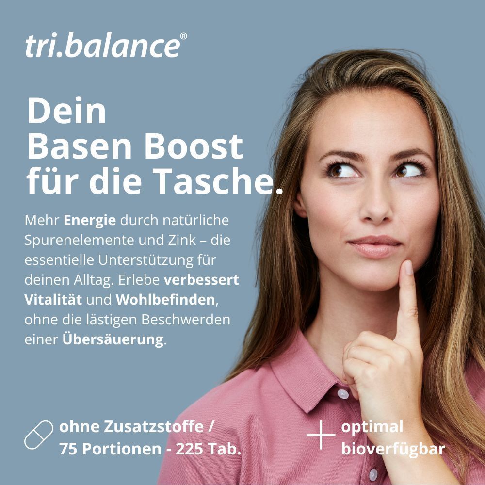 Femme en chemise rose. Texte : Votre boost alcalin pour la poche. 75 portions - 225 comprimés.