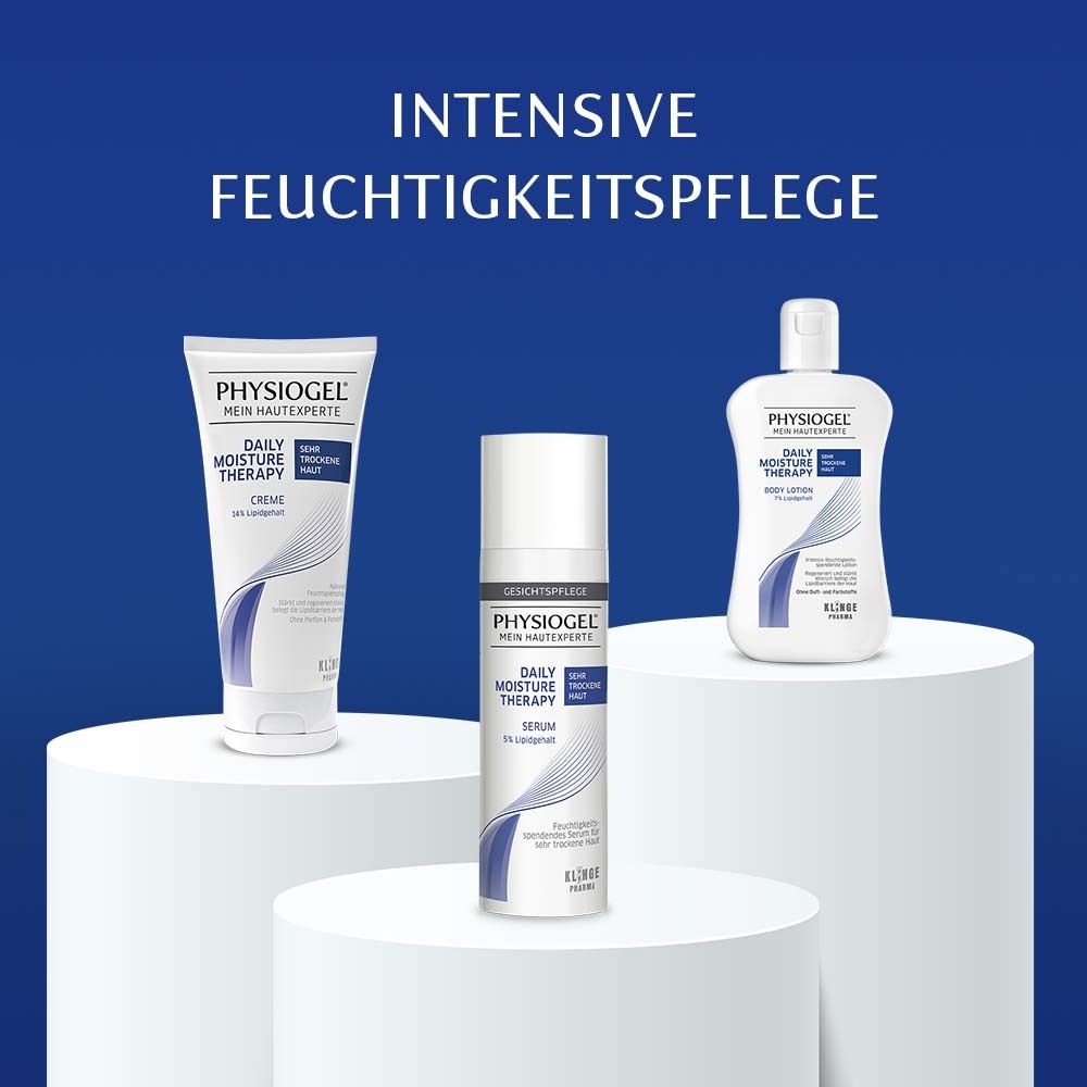 Ensemble de produits. Sérum, crème et lotion corporelle. Texte : Soin hydratant intensif.