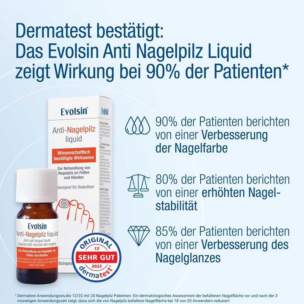 Evolsin® Anti-Nagelpilz Liquid - Nagelpilz Nagellack für Füsse und Hände - Wissenschaftlich bestätigte Wirkweise - Geeignet für Diabetiker