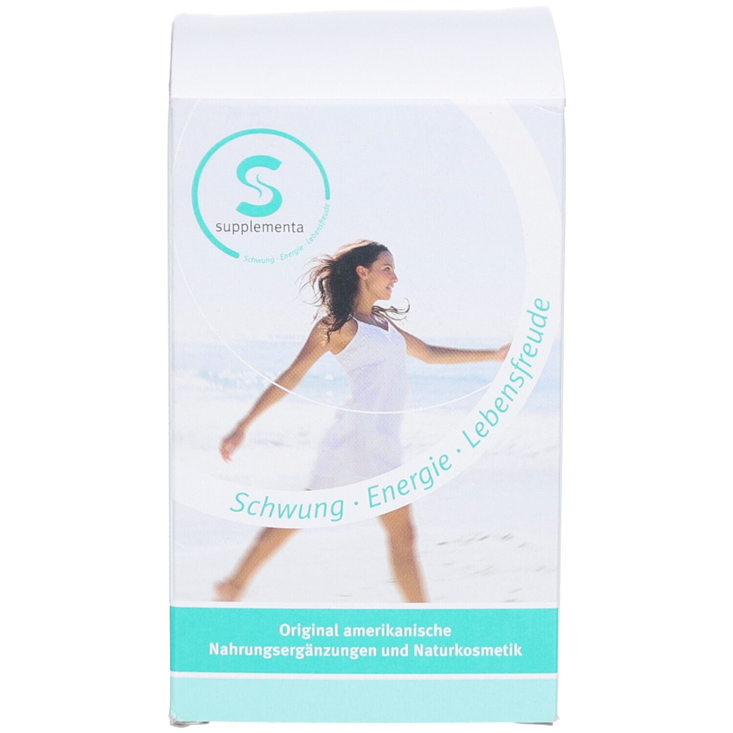 Schachtel mit Frau. Original amerikanische Nahrungsergänzungen und Naturkosmetik. S-Logo.