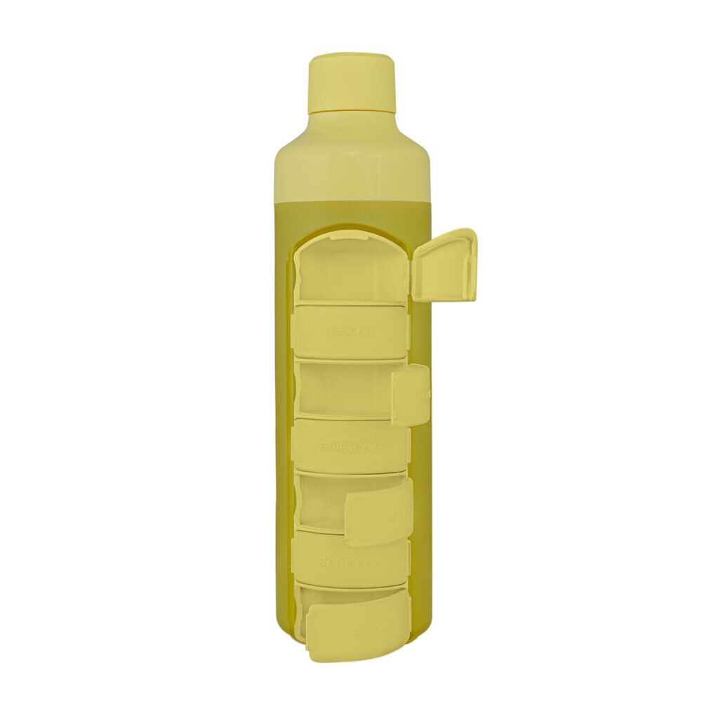 YOS Bottle avec distributeur de comprimés 7 jours jaune