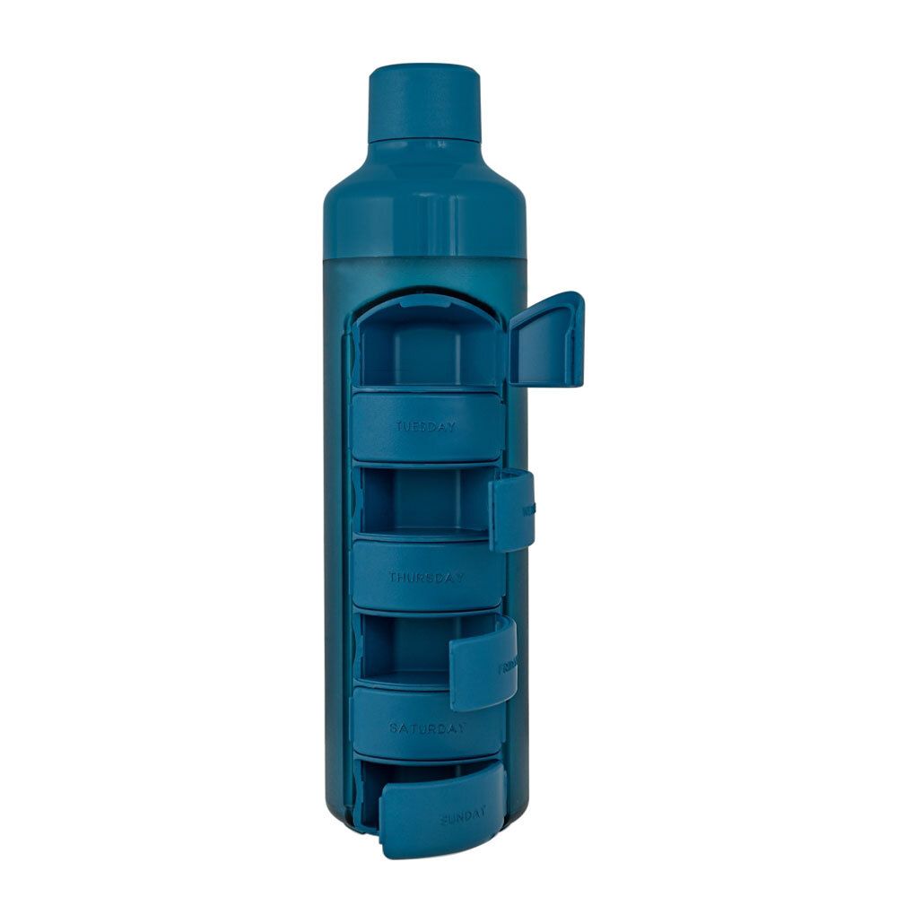 YOS Bottle avec distributeur de comprimés 7 jours bleu