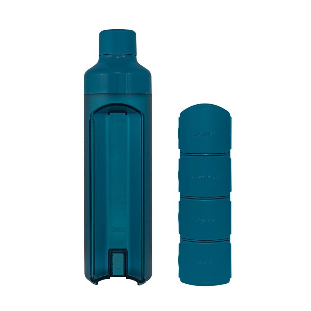 YOS Bottle avec distributeur de comprimés 1 jour bleu