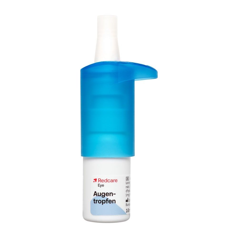 Flacon Redcare gouttes oculaires avec applicateur bleu.