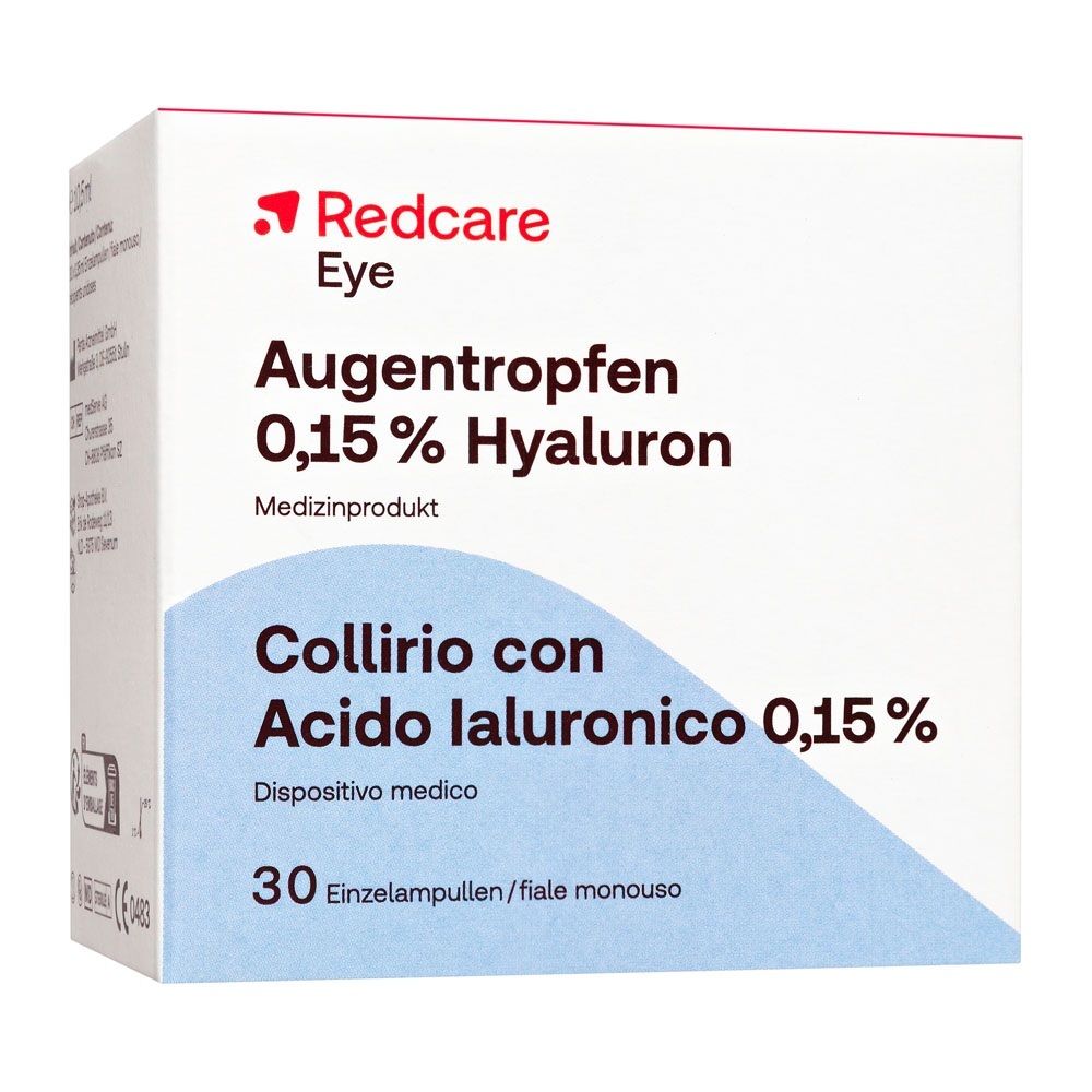 Redcare Collyre 0,15 % Hyaluron Dispositif médical, 30 unidoses.