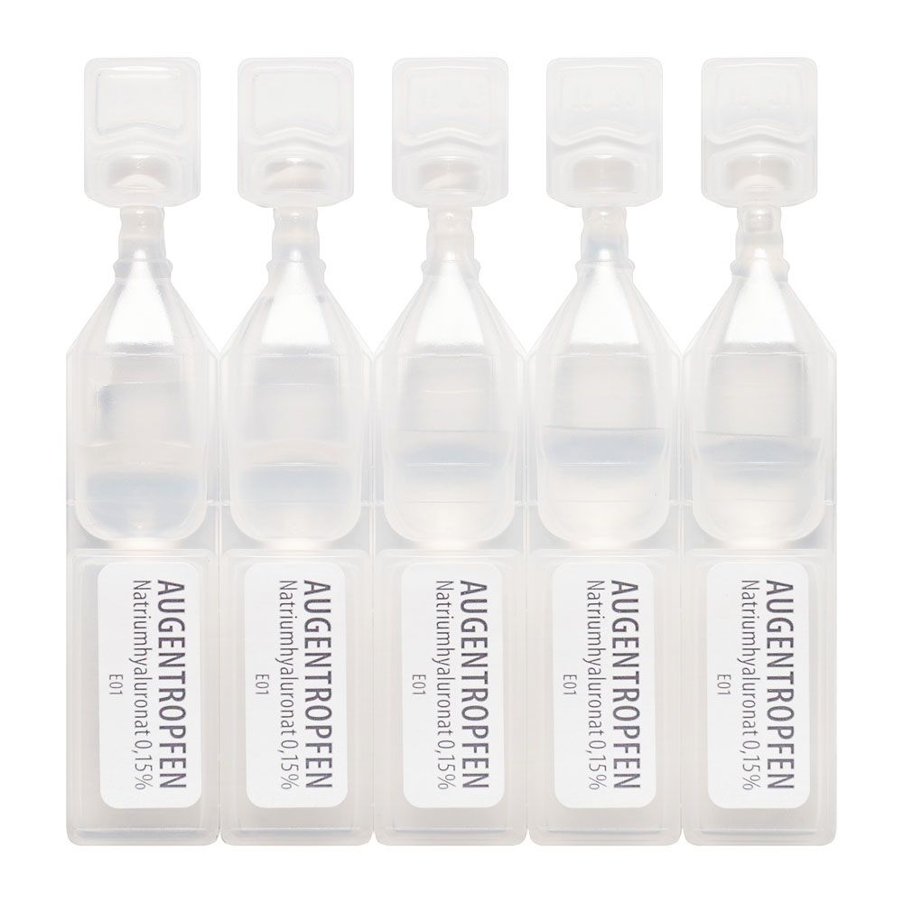 Cinq unidoses stériles de collyre Redcare à l'acide hyaluronique 0,15%.