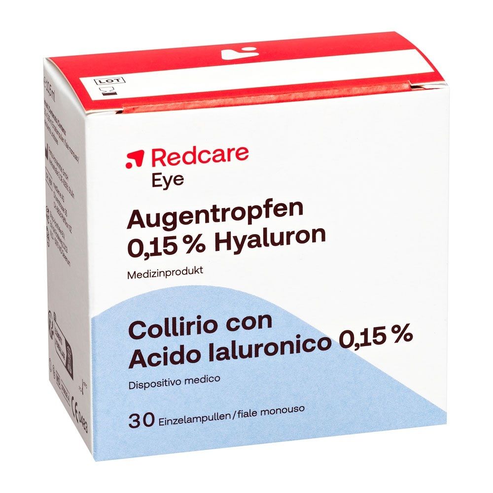 Redcare Collyre 0,15 % Hyaluron Dispositif médical, 30 unidoses.