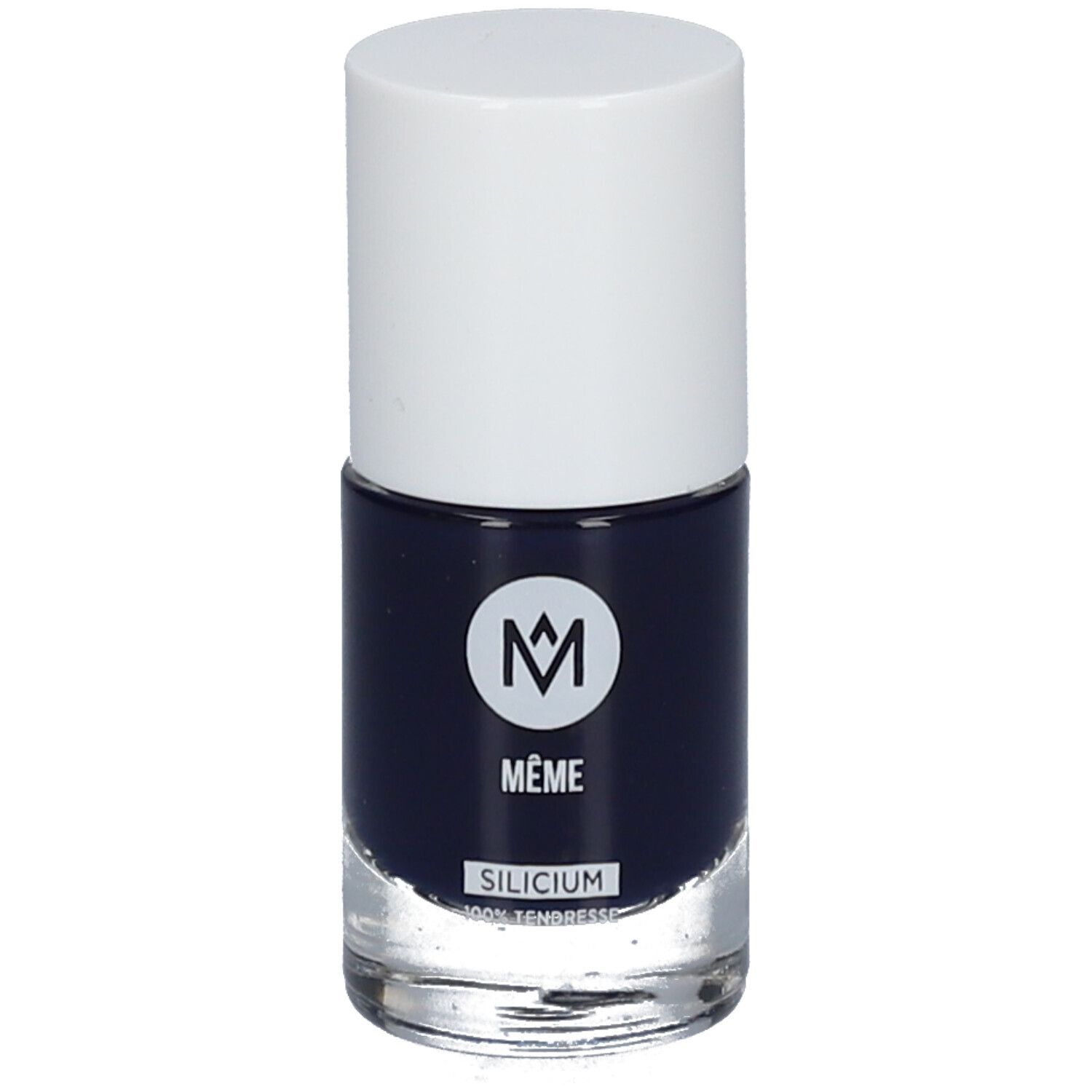 Marineblauer Nagellack von MÊME. Glasflasche mit weißem Deckel. Aufschrift: SILICIUM.
