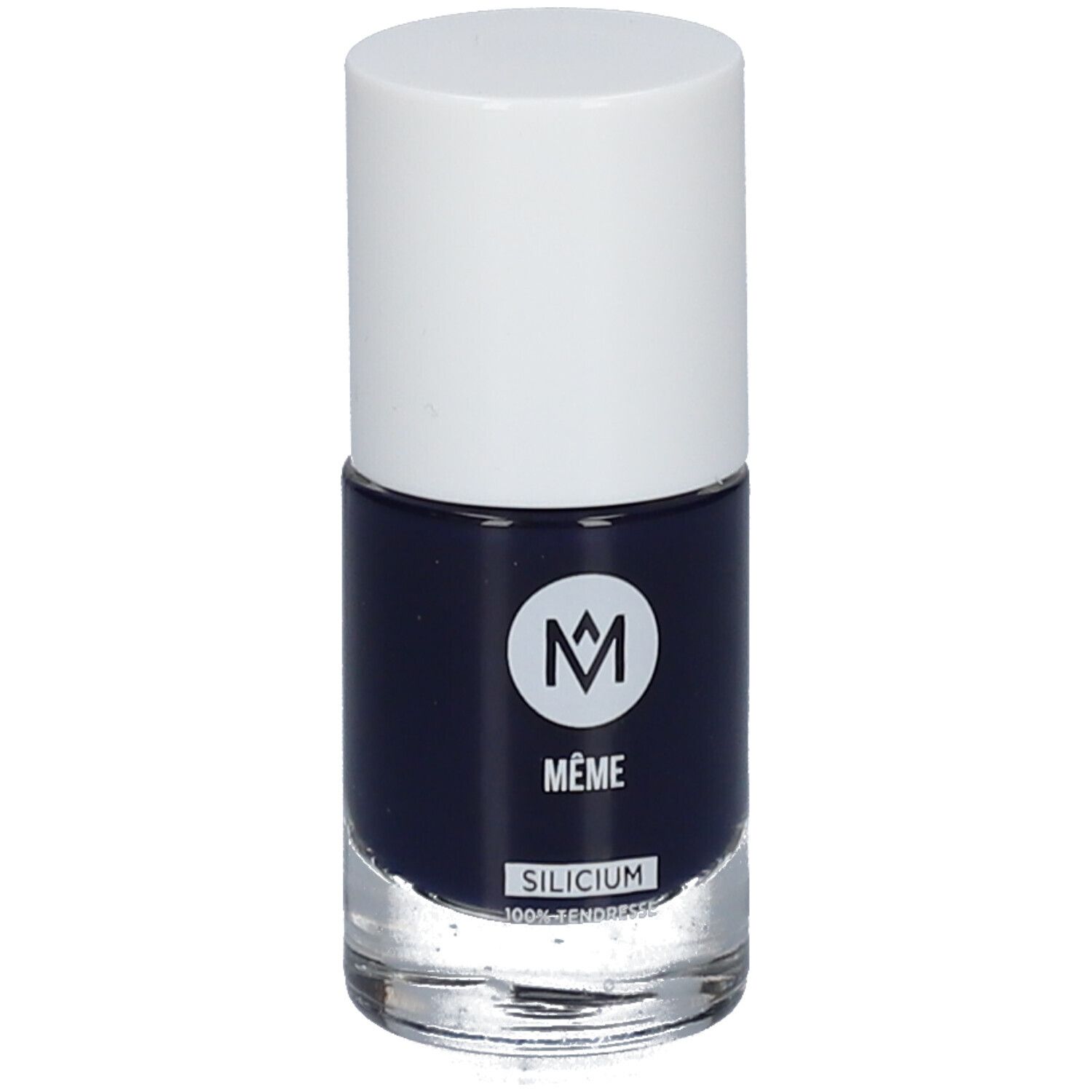 Marineblauer Nagellack von MÊME. Glasflasche mit weißem Deckel. Aufschrift: SILICIUM.
