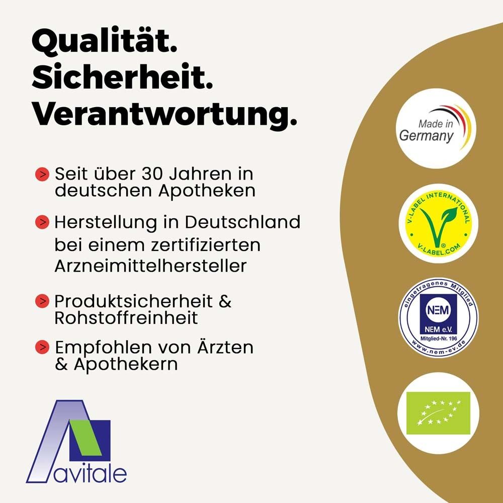 Qualité. Sécurité. Responsabilité. Certifications : Fabriqué en Allemagne, V-Label, NEM, label bio.