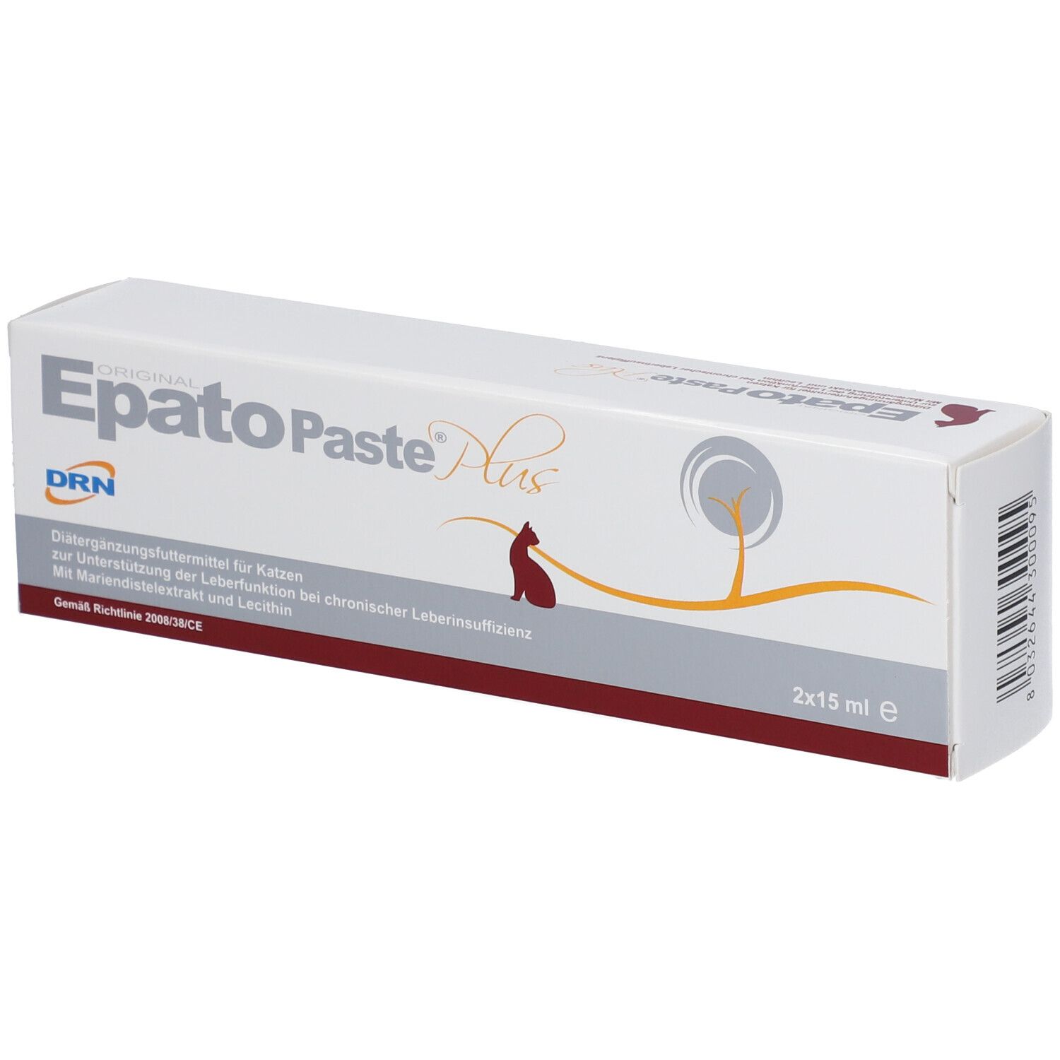 Epato Paste Plus, eine Schachtel mit zwei 15 ml Tuben Ergänzungsfuttermittel für Katzen.