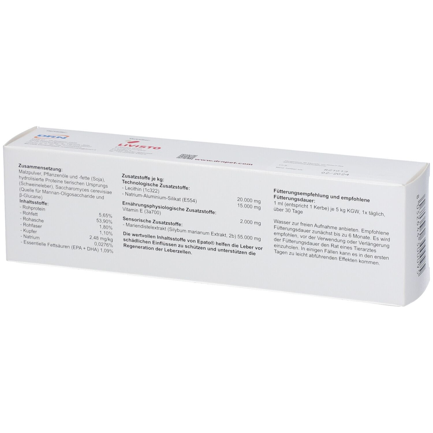Epato Paste Plus, eine Schachtel mit zwei 15 ml Tuben Ergänzungsfuttermittel für Katzen.