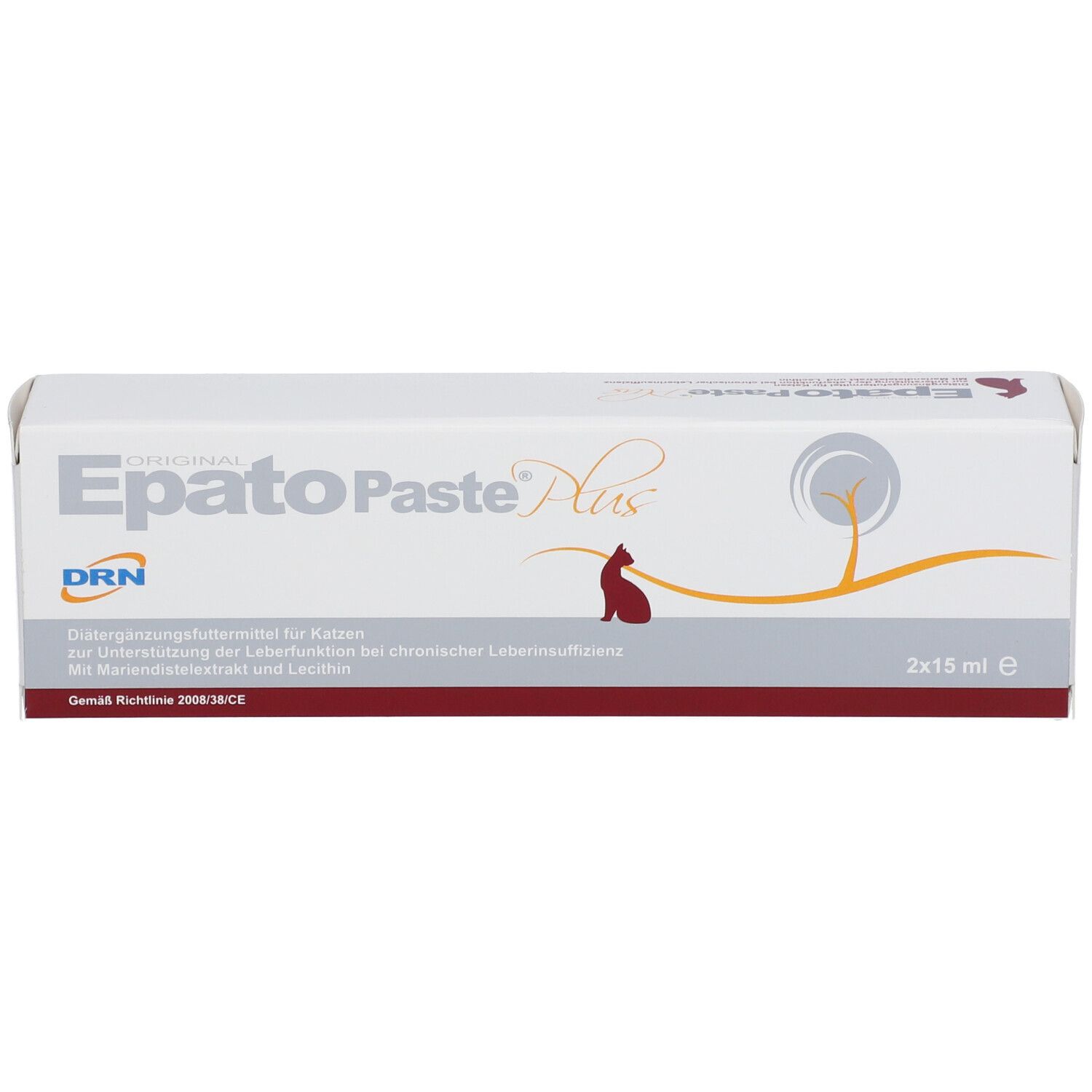 Epato Paste Plus, eine Schachtel mit zwei 15 ml Tuben Ergänzungsfuttermittel für Katzen.
