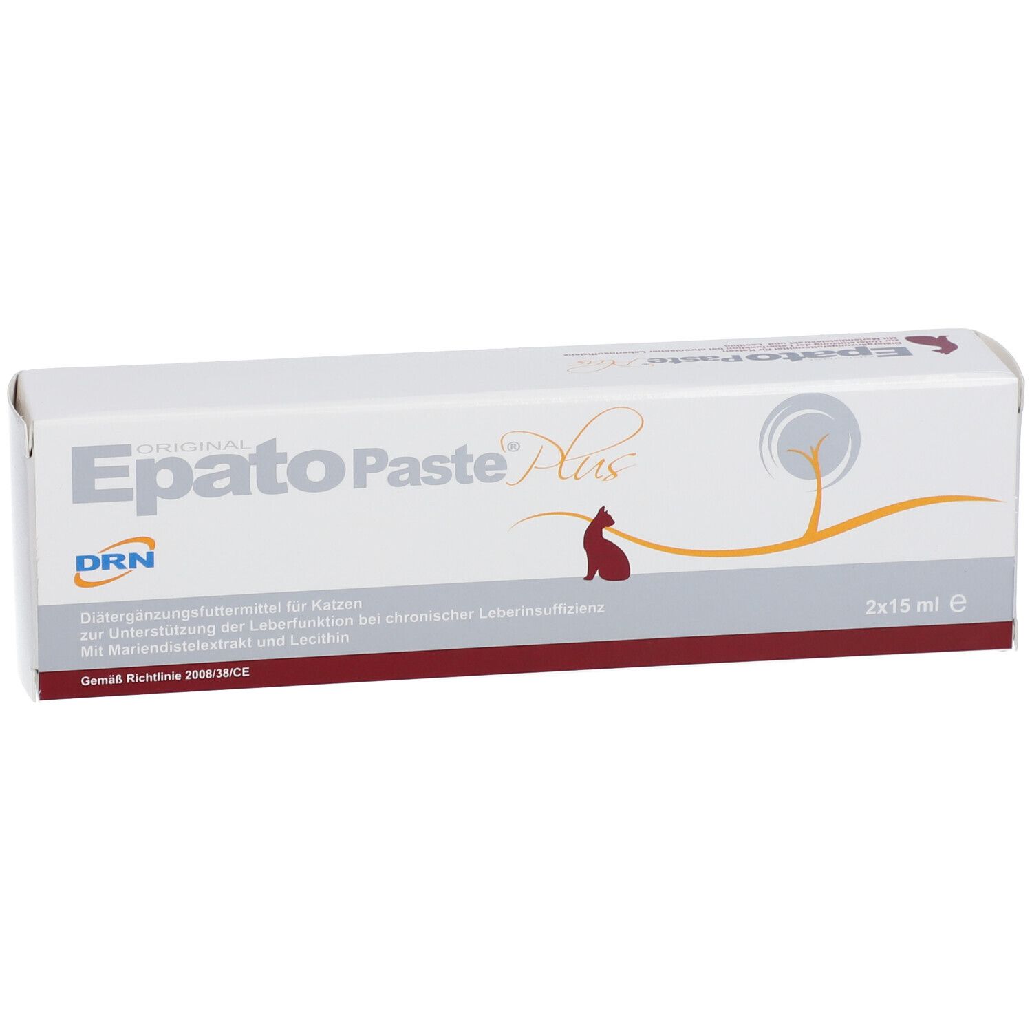 Epato Paste Plus, eine Schachtel mit zwei 15 ml Tuben Ergänzungsfuttermittel für Katzen.