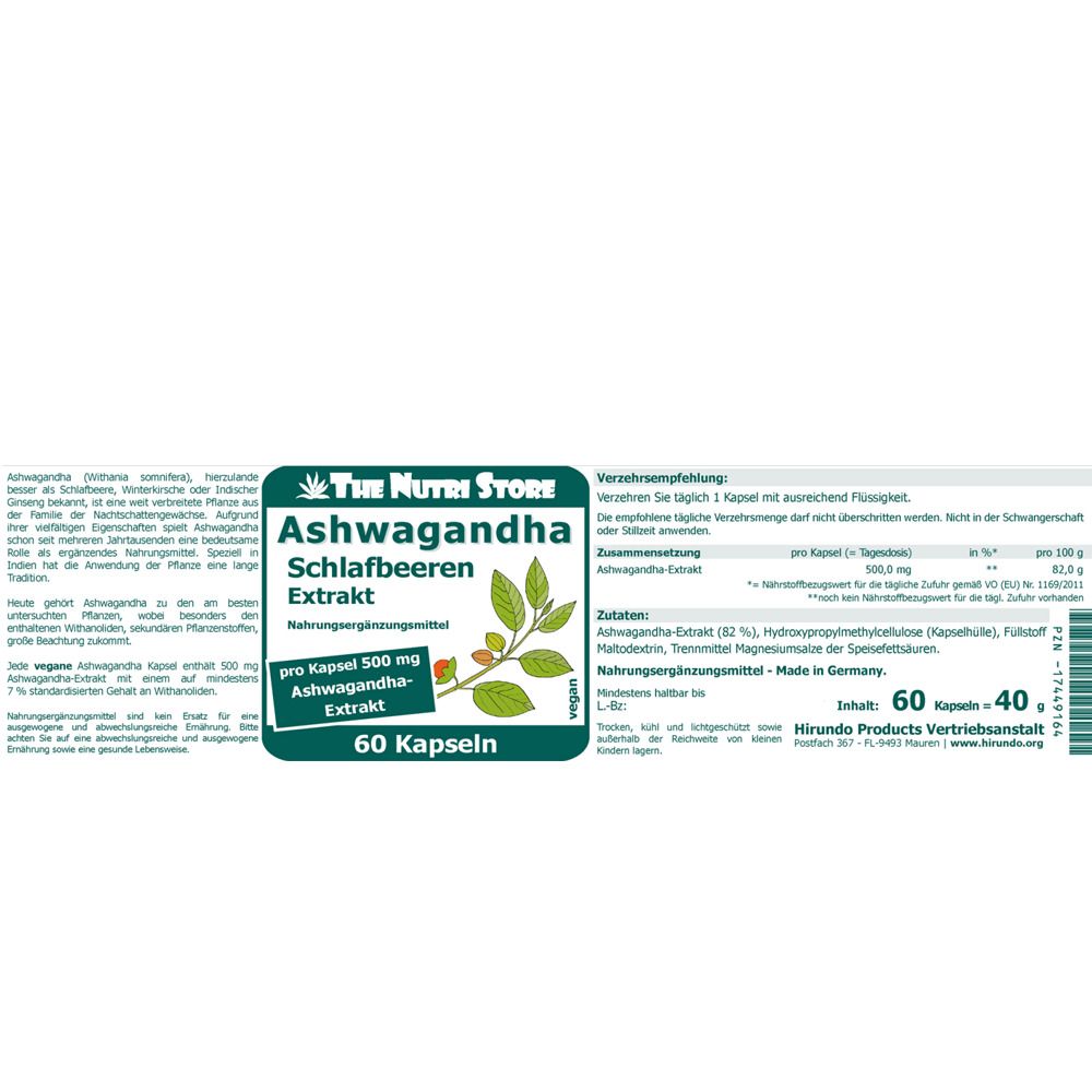 Ashwagandha 500 mg Extrakt Kapseln