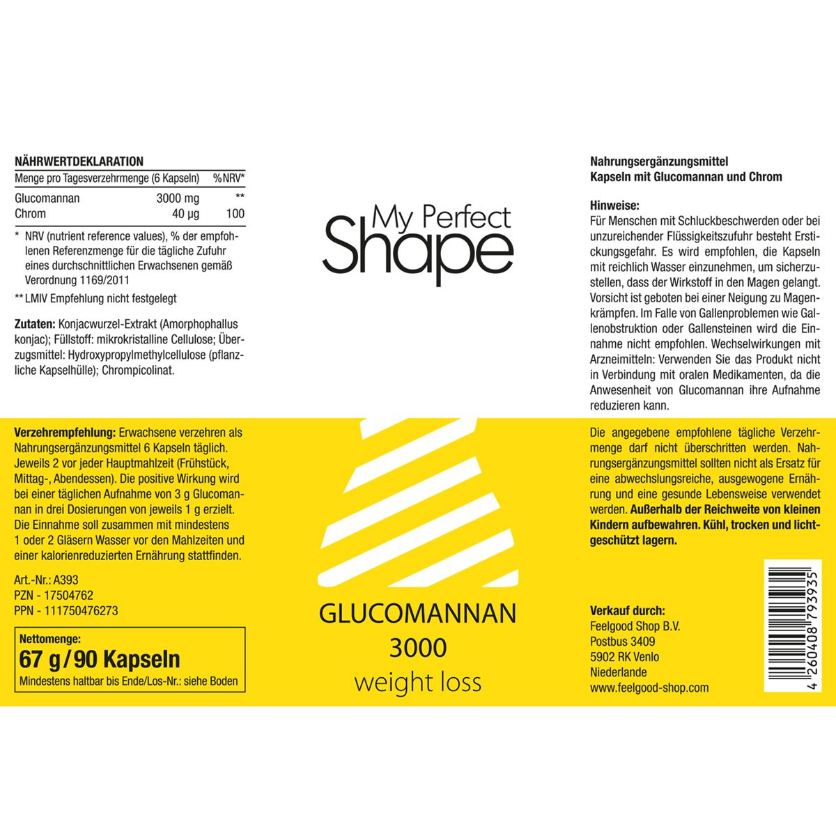 My Perfect Shape Glucomannan 3000 perte de poids