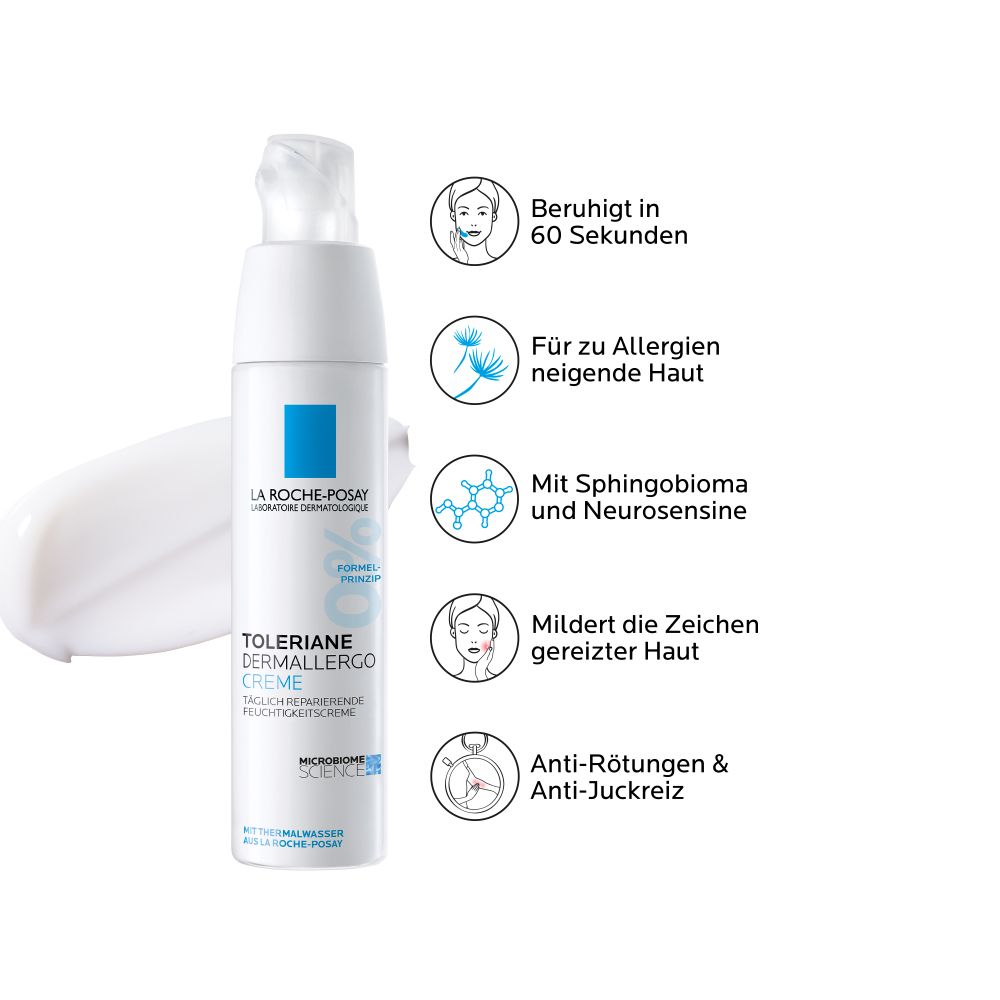 Toleriane Dermallergo Creme, feuchtigkeitsspendende Gesichtscreme für empfindliche, trockene und zu Allergien neigende Haut