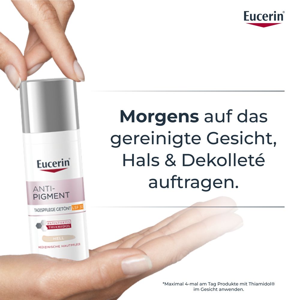 Eucerin Anti-Pigment Tagescreme mit Thiamidol®, schnell einziehende, getönte Antipigmentcreme mit LSF 30, hell