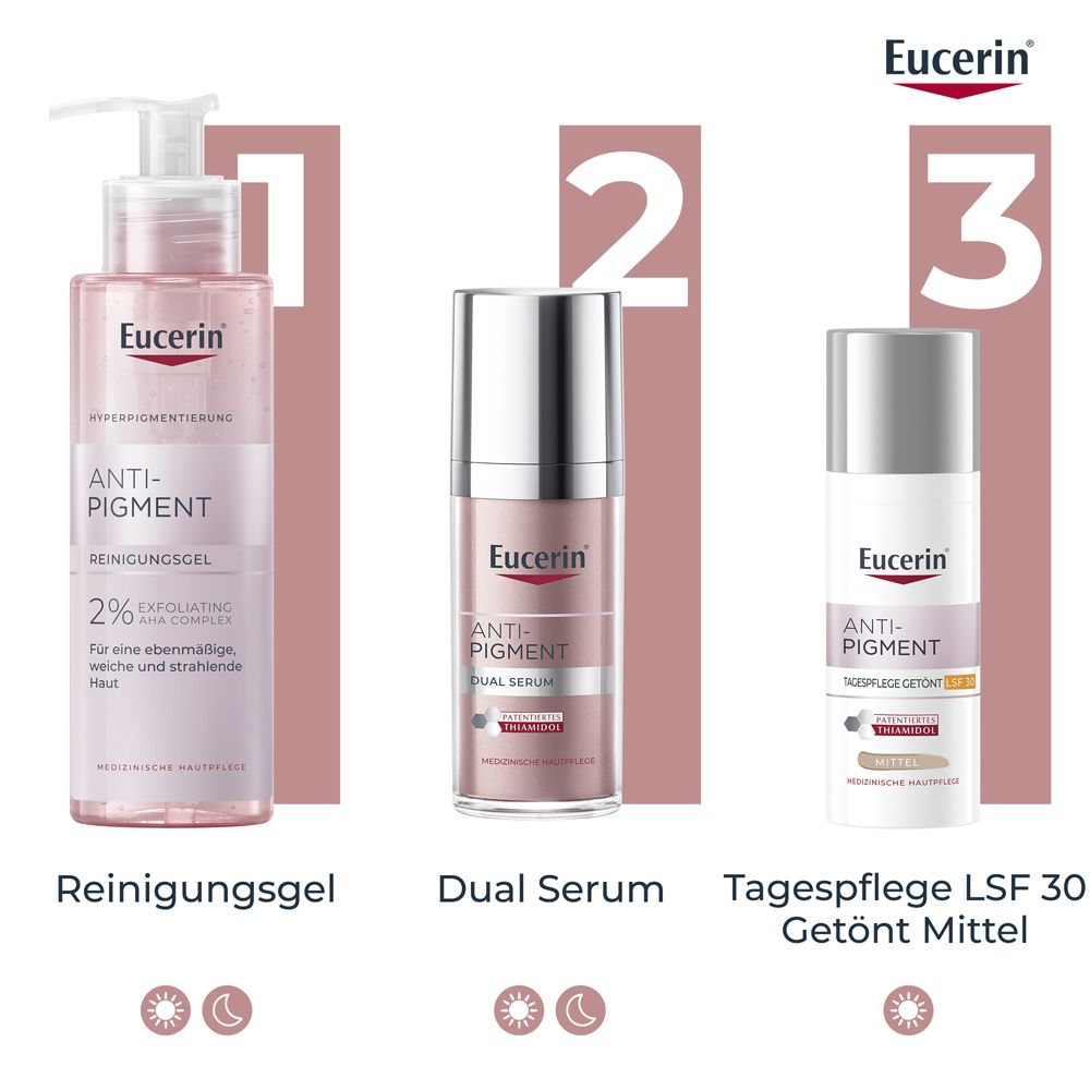 Eucerin Anti-Pigment Tagescreme mit Thiamidol®, schnell einziehende, getönte Antipigmentcreme mit LSF 30, mittel