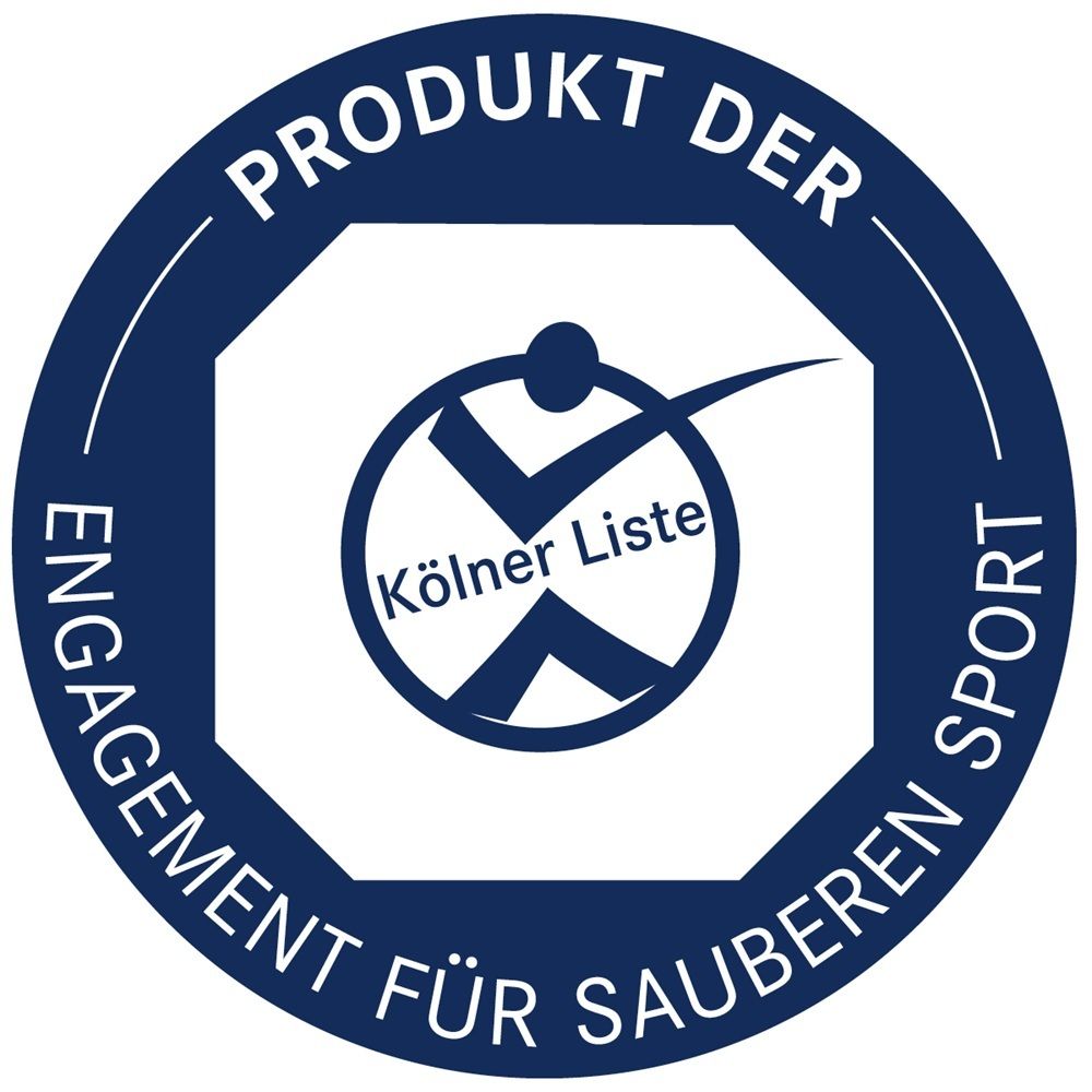 Sceau 'Produit de la Liste de Cologne - Engagement pour le sport propre'.