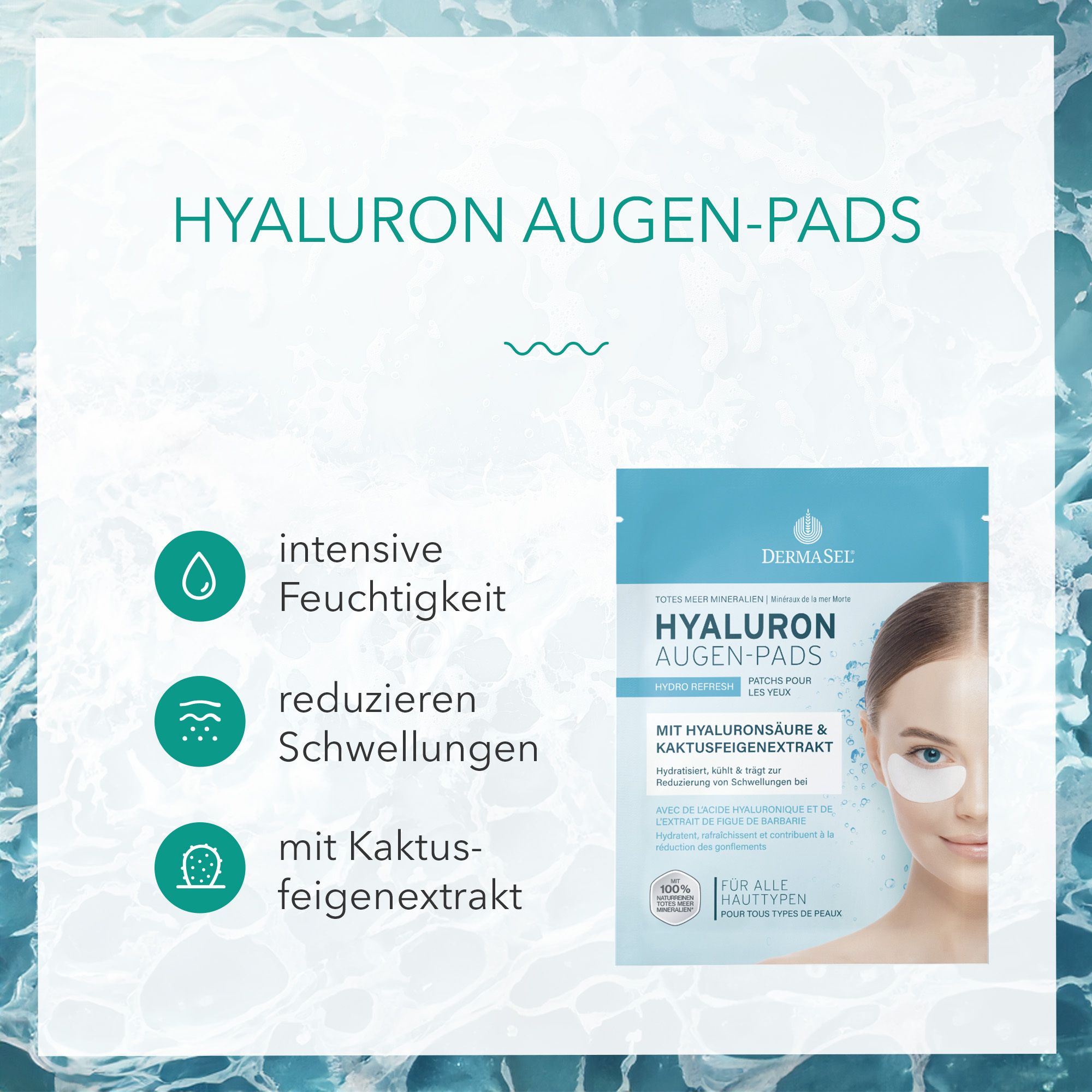 DERMASEL® Pads pour les yeux à l'acide hyaluronique et de la Mer Morte