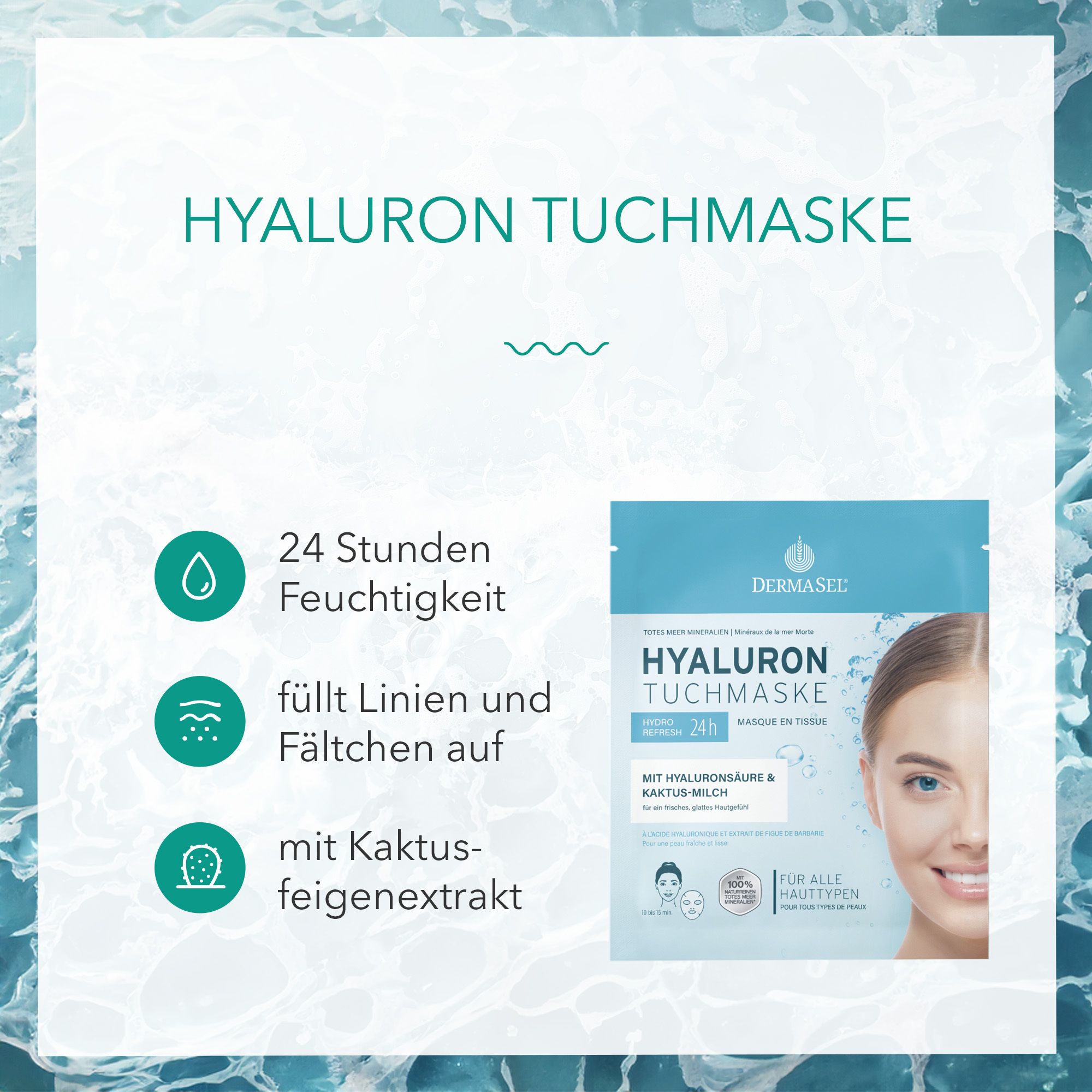 DERMASEL® Masque en tissu à l'acide hyaluronique et de la Mer Morte