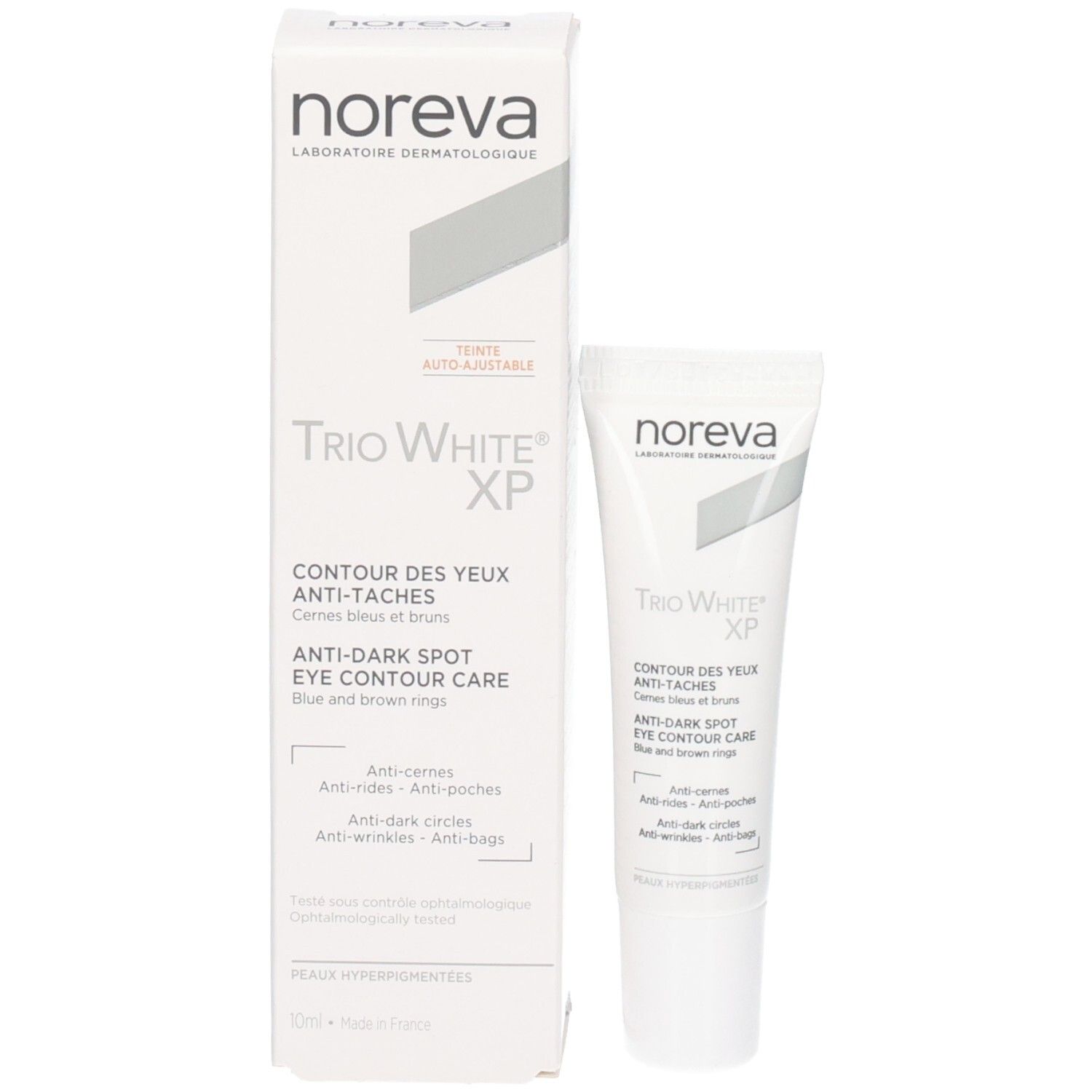 Set Noreva Laboratoires Trio White XP Anti-Taches Contour des Yeux avec tube et boîte.