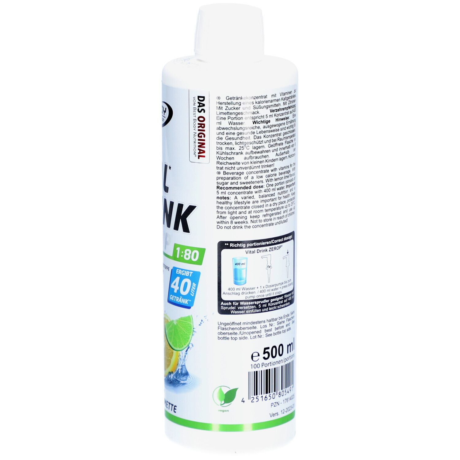 BEST BODY NUTRITION Vital Drink Zerop 1:80 - Citron & Citron vert