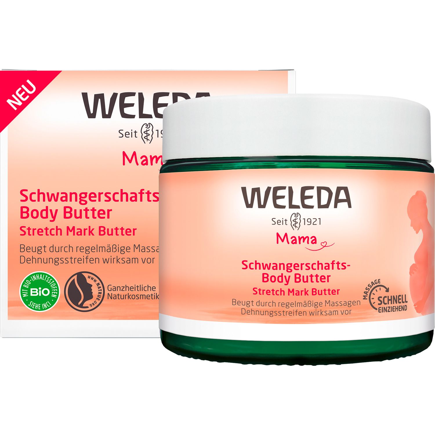 Beurre corporel Weleda Mama. Pot et emballage. Label bio. Nouveau.