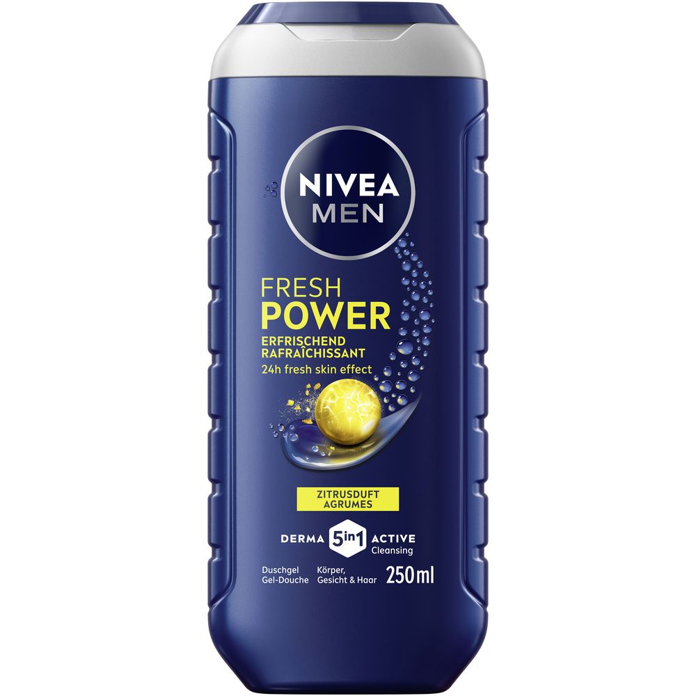 Nivea Men Duschgel Power Fresh, 250ml, mit Zitrusduft.