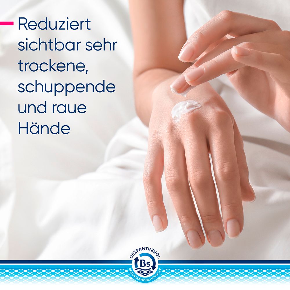 Bepanthol® DERMA Regenerierender Handbalsam für die tägliche Pflege, beruhigt sofort juckende, trockene Hände, zieht schnell ein und spendet bis zu 48h Feuchtigkeit. Mit B5-Regenerations-Komplex