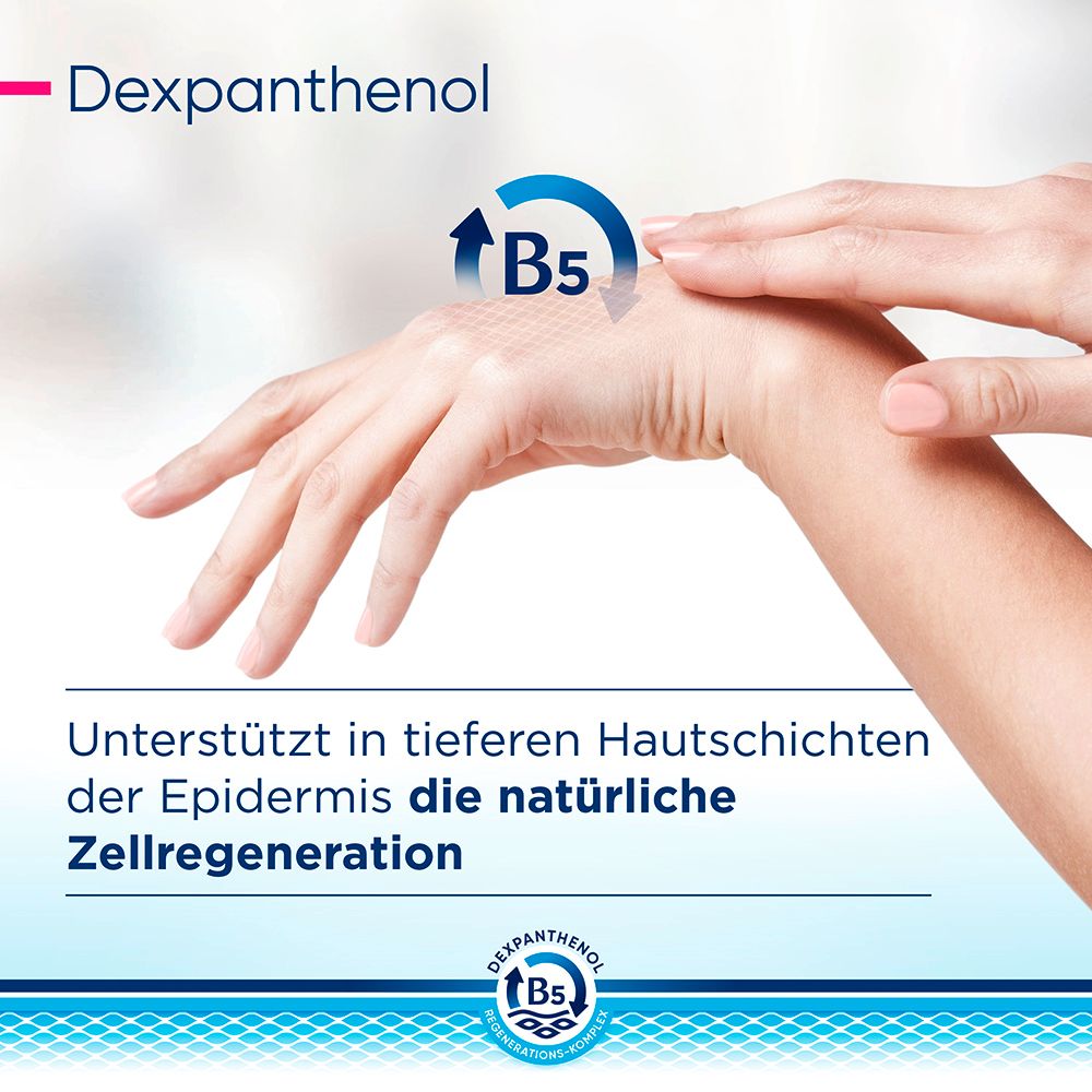 Bepanthol® DERMA Regenerierender Handbalsam für die tägliche Pflege, beruhigt sofort juckende, trockene Hände, zieht schnell ein und spendet bis zu 48h Feuchtigkeit. Mit B5-Regenerations-Komplex