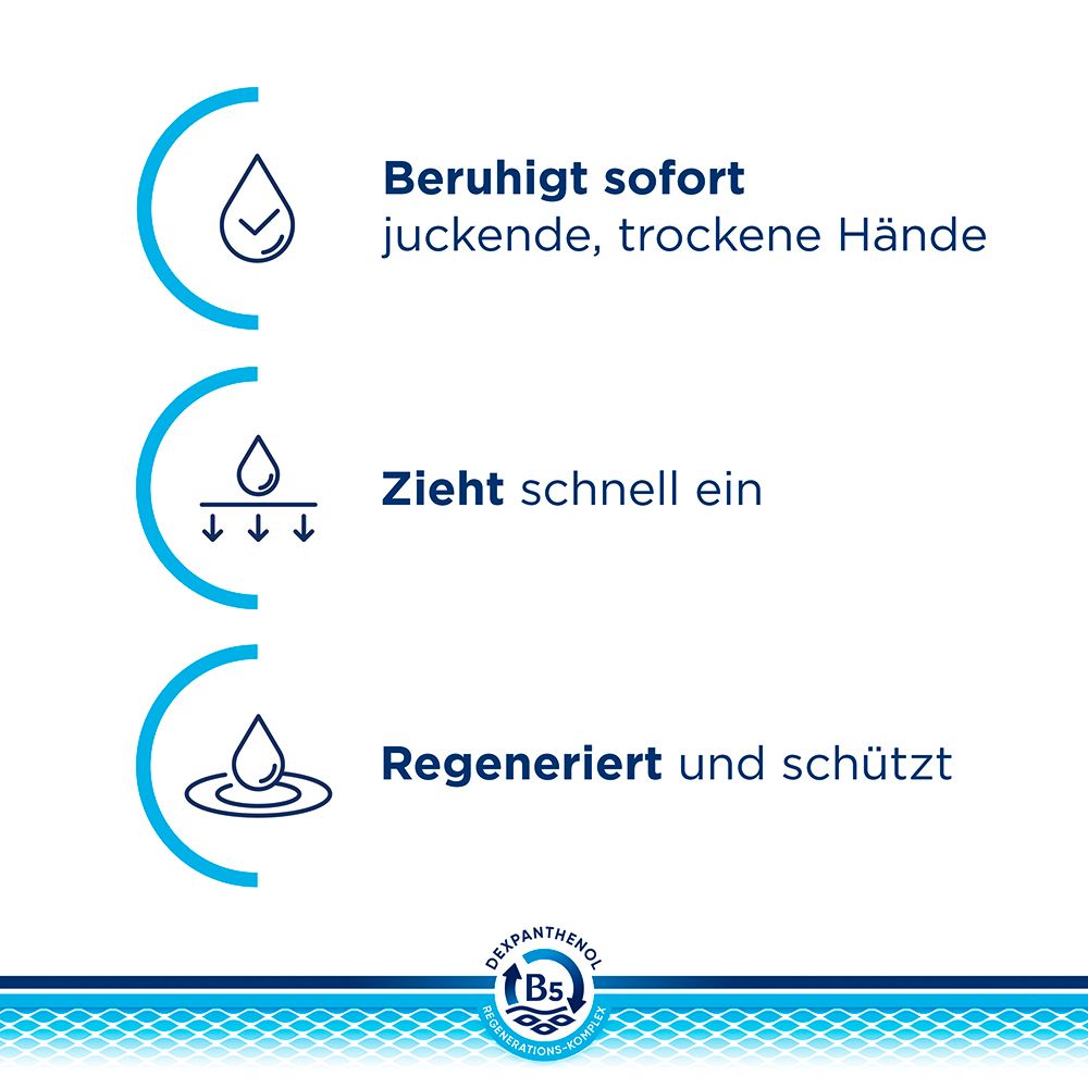 Bepanthol® DERMA Regenerierender Handbalsam für die tägliche Pflege, beruhigt sofort juckende, trockene Hände, zieht schnell ein und spendet bis zu 48h Feuchtigkeit. Mit B5-Regenerations-Komplex