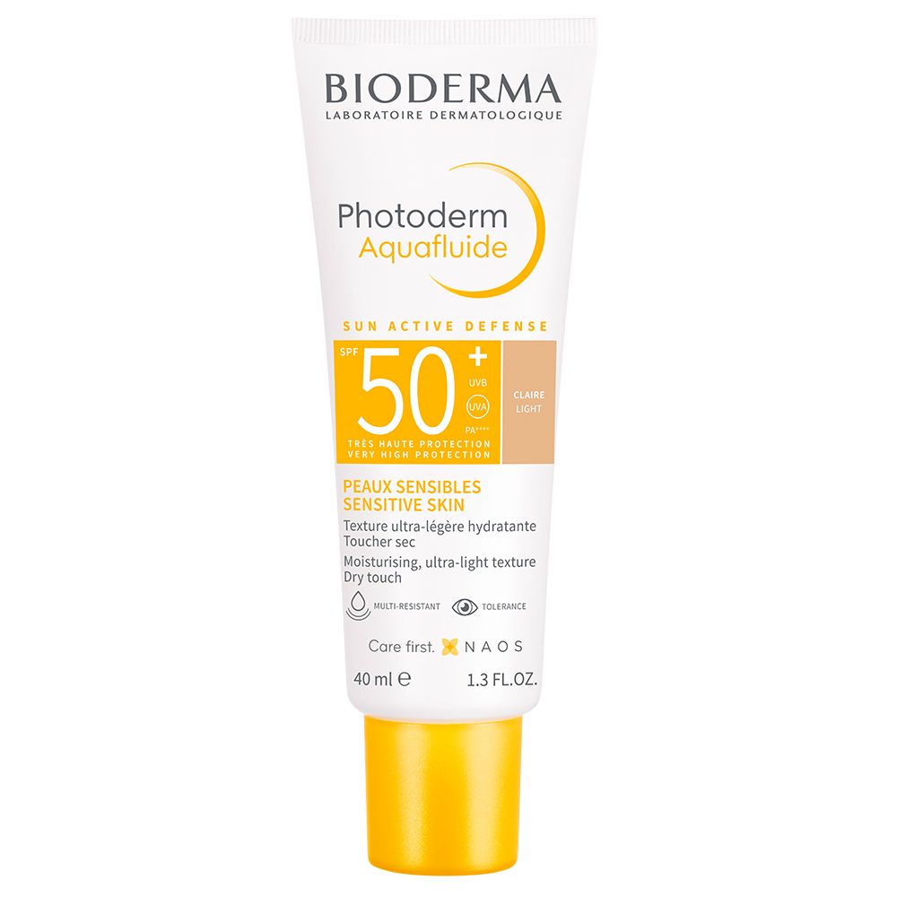 BIODERMA Photoderm Aquafluide LSF 50+ hell getönt I Sehr hoher Sonnenschutz mit feuchtigkeitsspendender, mattierender Aqua-Textur