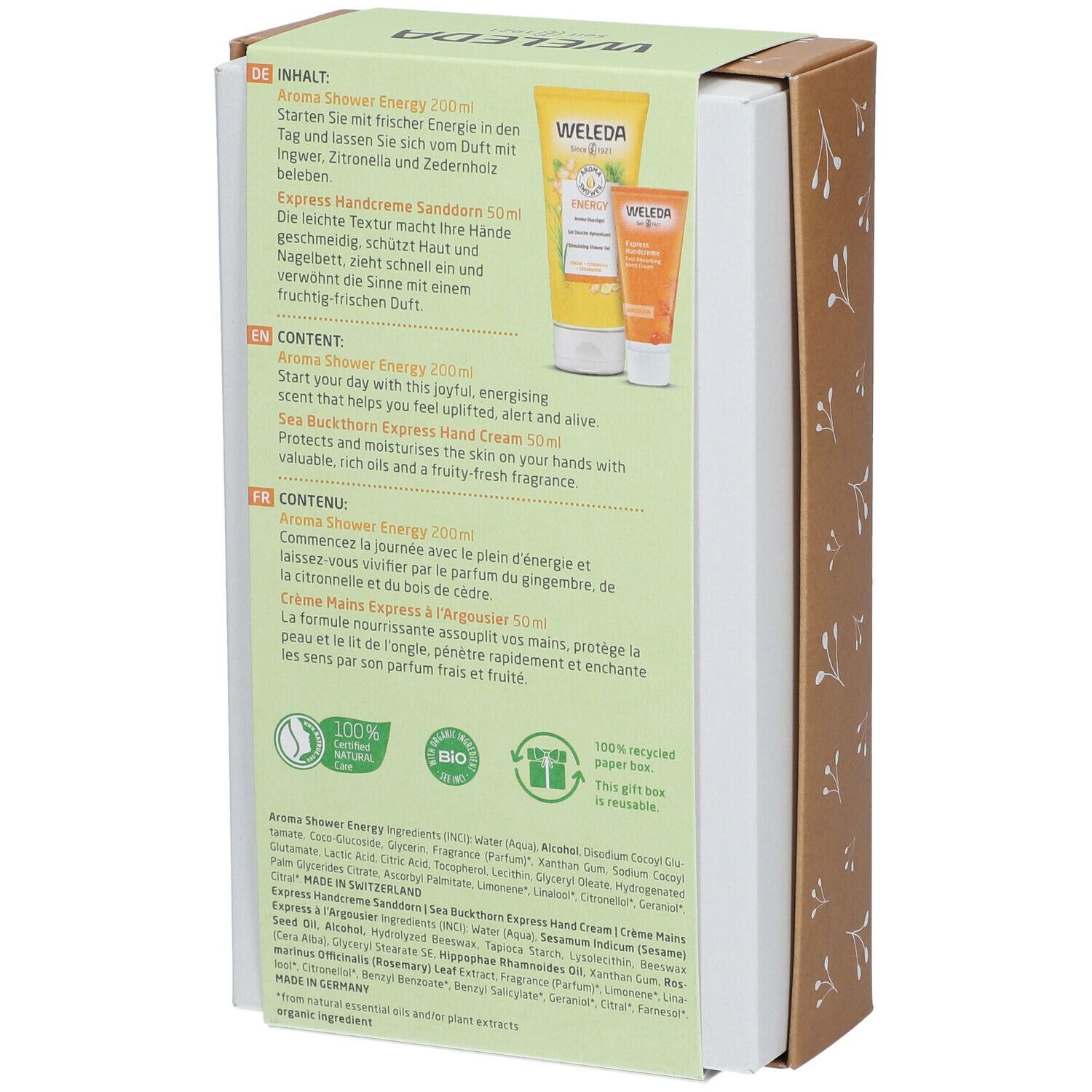 Weleda Un cadeau de la nature Coffret cadeau Aroma Shower Energy + Crème mains express à l'Argousier