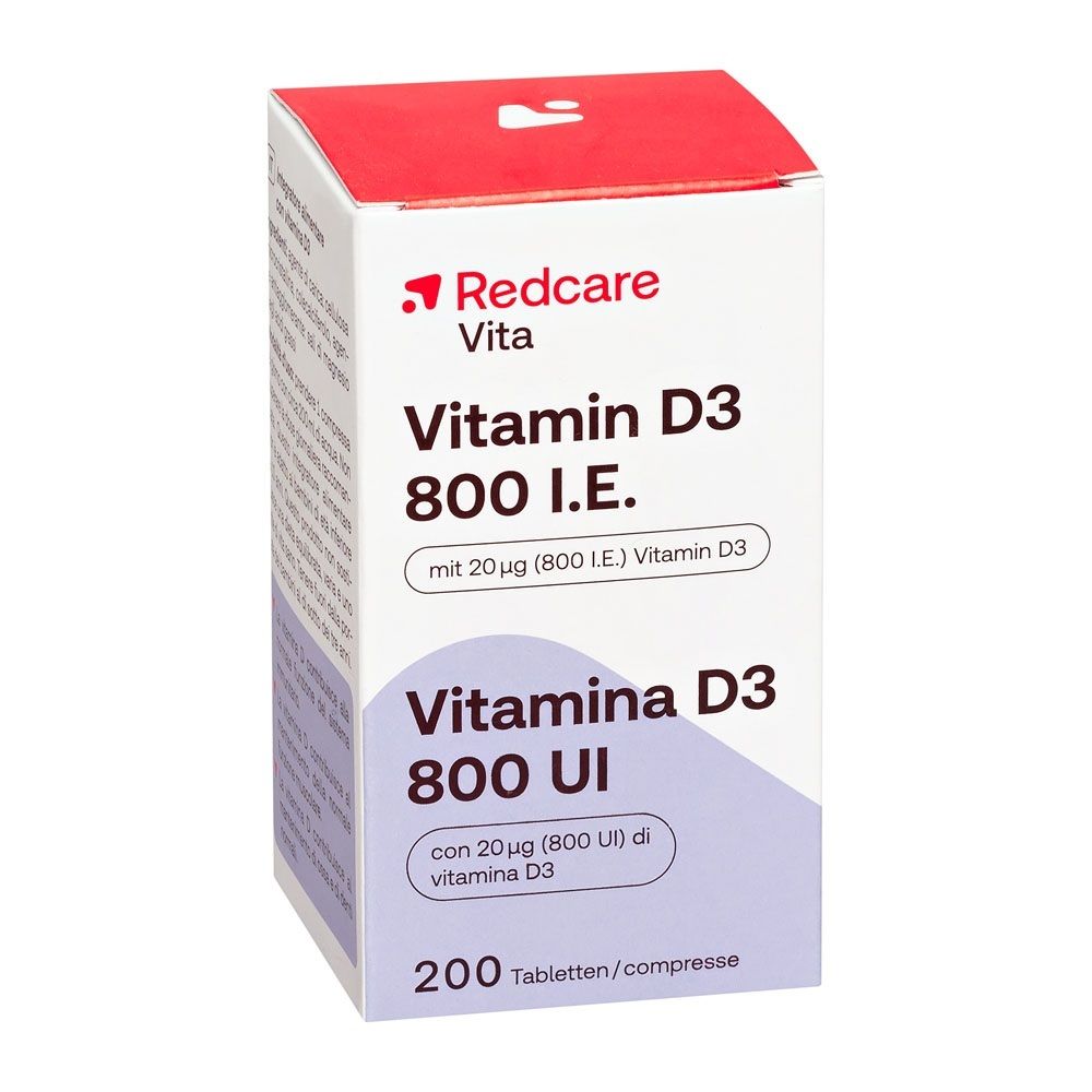 Redcare Vitamin D3 800 I.E. 200 Tabletten Verpackung.