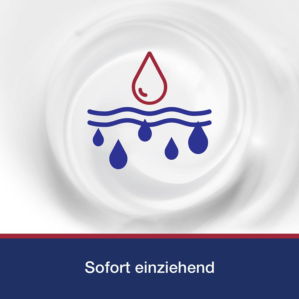 Graphique avec gouttes d'eau. Texte : Absorption immédiate.