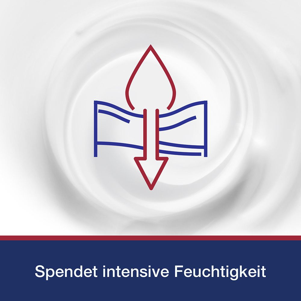 Graphique avec gouttes d'eau et peau. Texte : Hydratation intense.