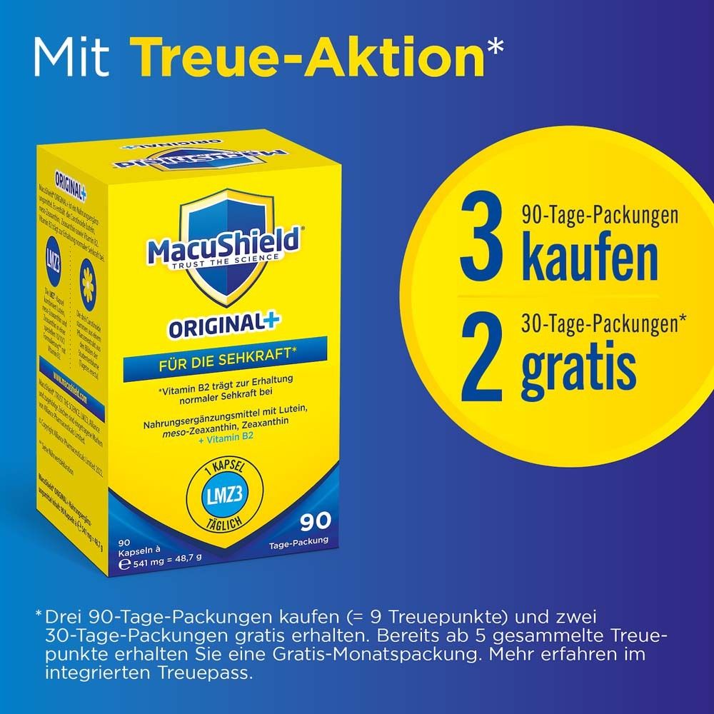 Paquet MacuShield ORIGINAL+. Achetez 3, obtenez 2 gratuits. Fond jaune.
