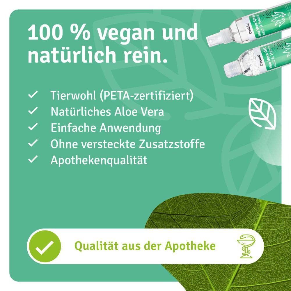 Casida Aloe Vera: 100% vegan und natürlich rein. PETA-zertifiziert, ohne versteckte Zusatzstoffe, Apothekenqualität.